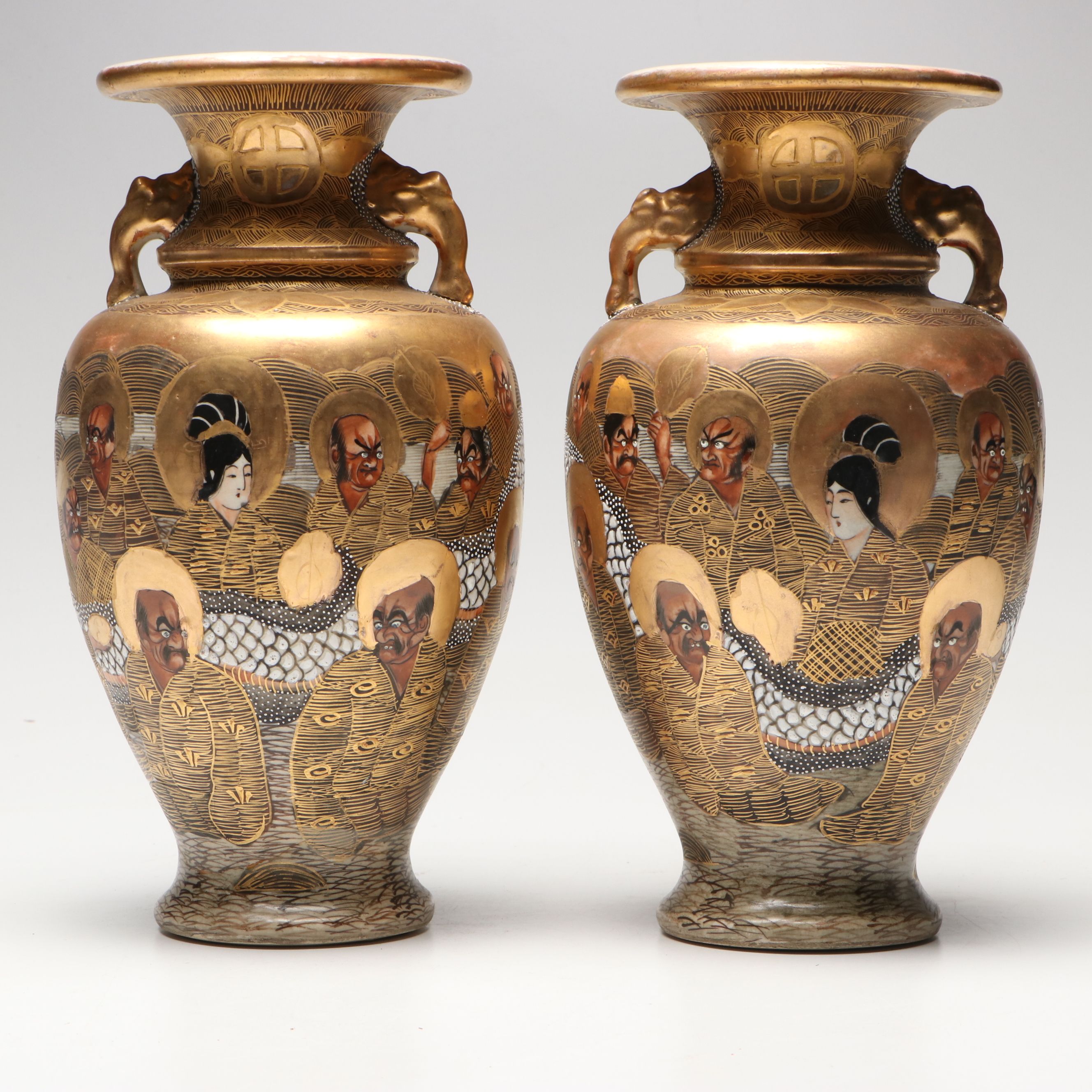 Japanese Satsuma Moriage Porcelain Vases