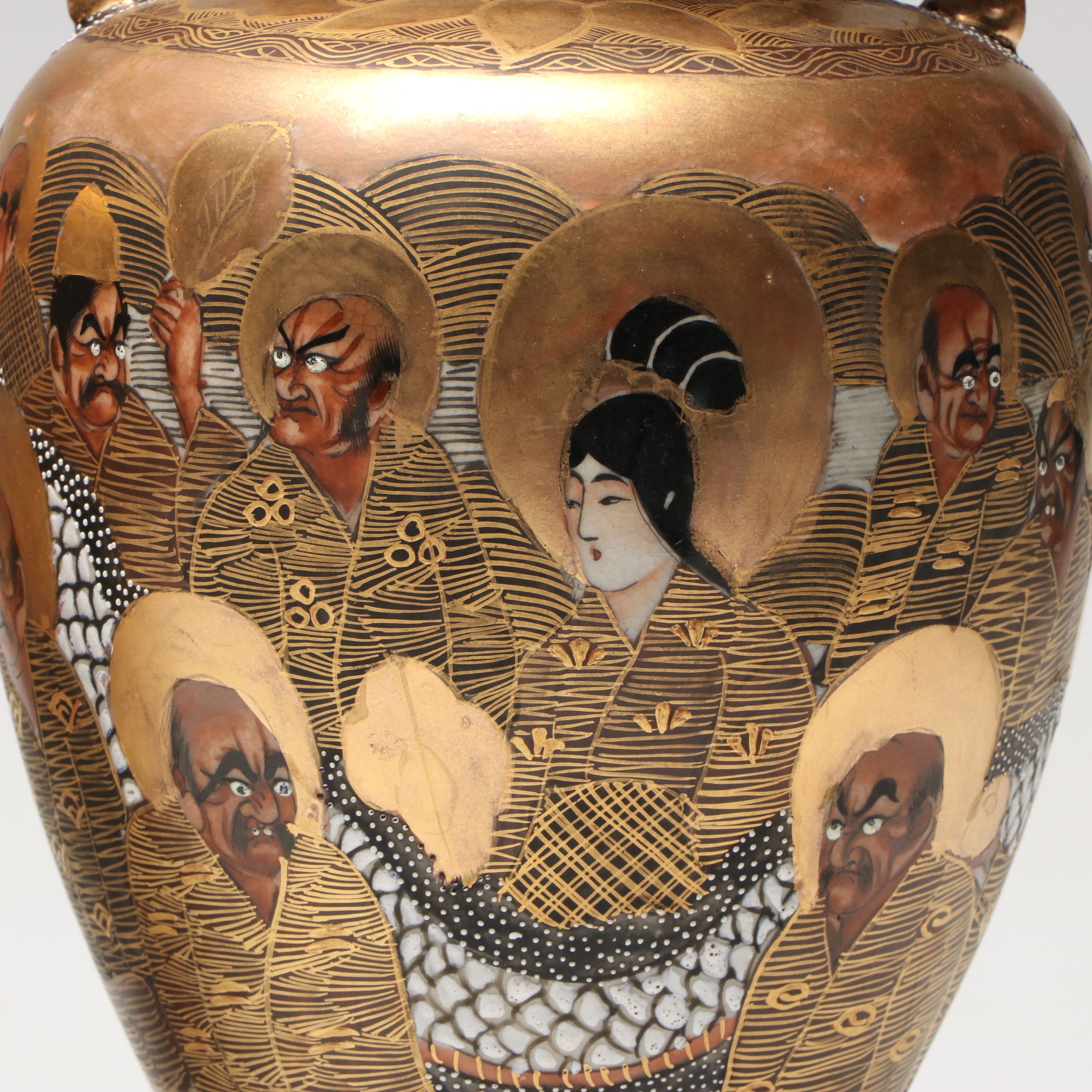 Japanese Satsuma Moriage Porcelain Vases