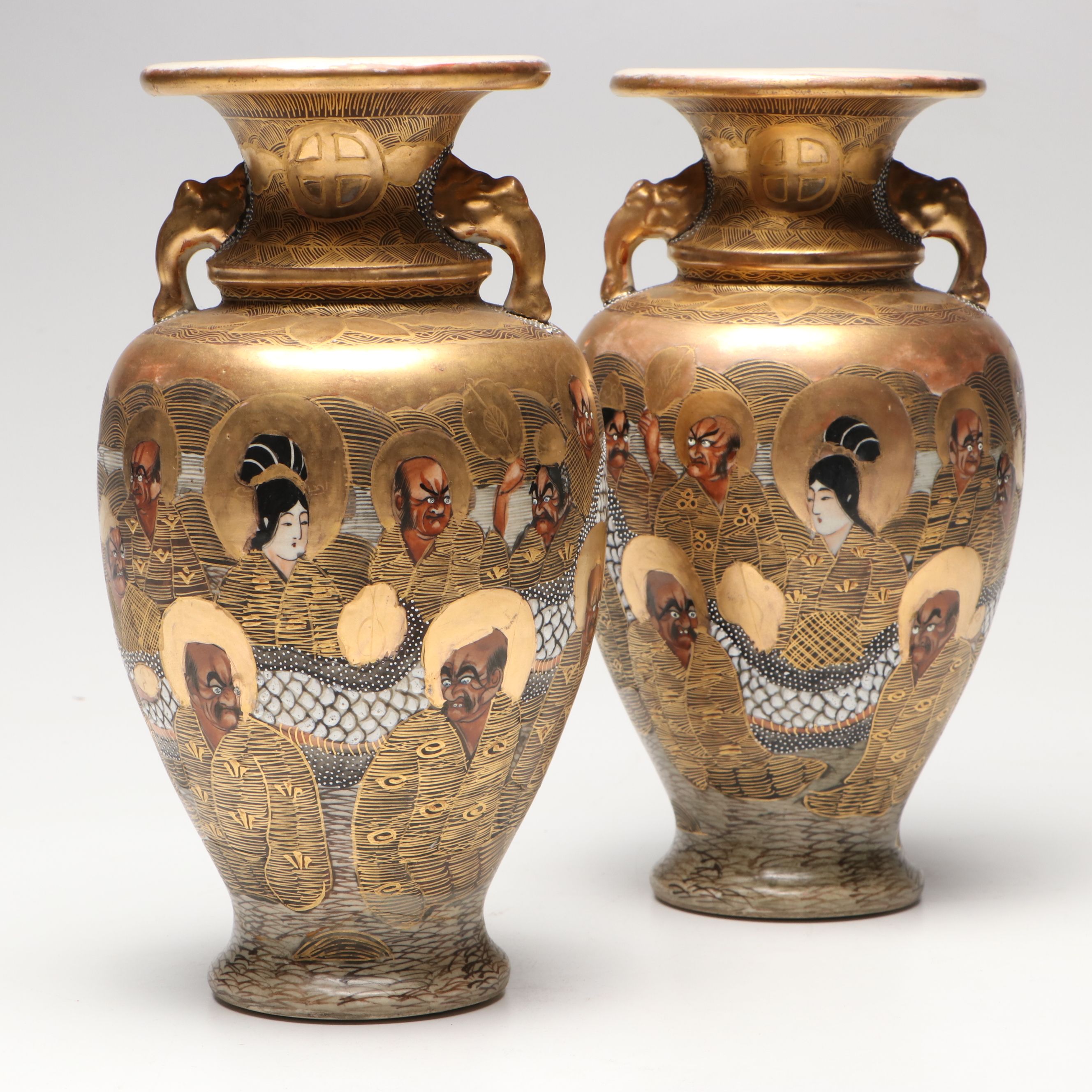 Japanese Satsuma Moriage Porcelain Vases