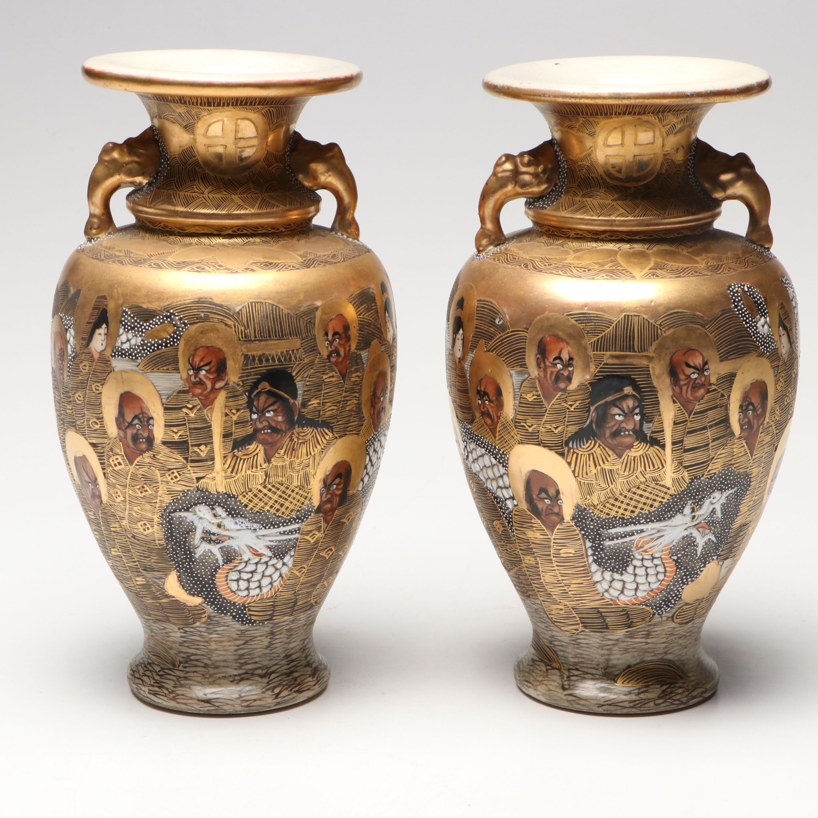 Japanese Satsuma Moriage Porcelain Vases