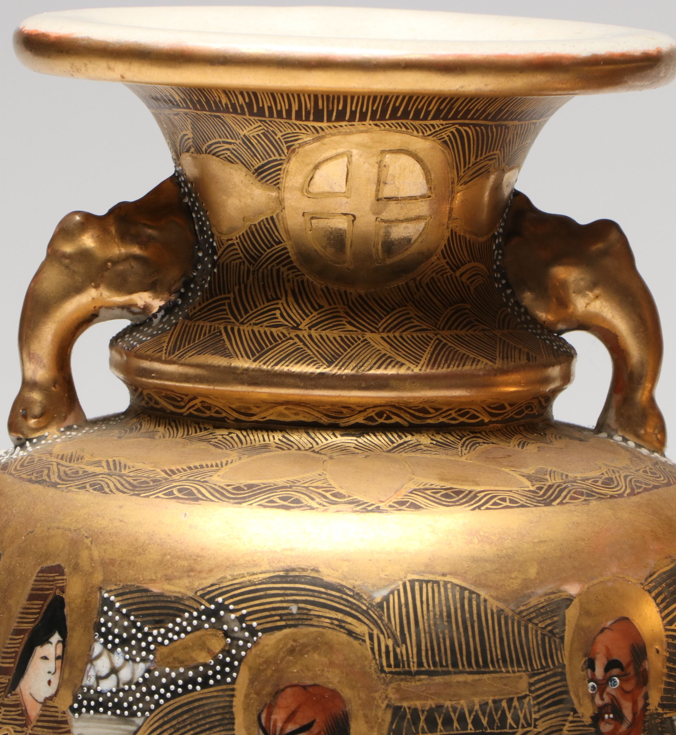 Japanese Satsuma Moriage Porcelain Vases