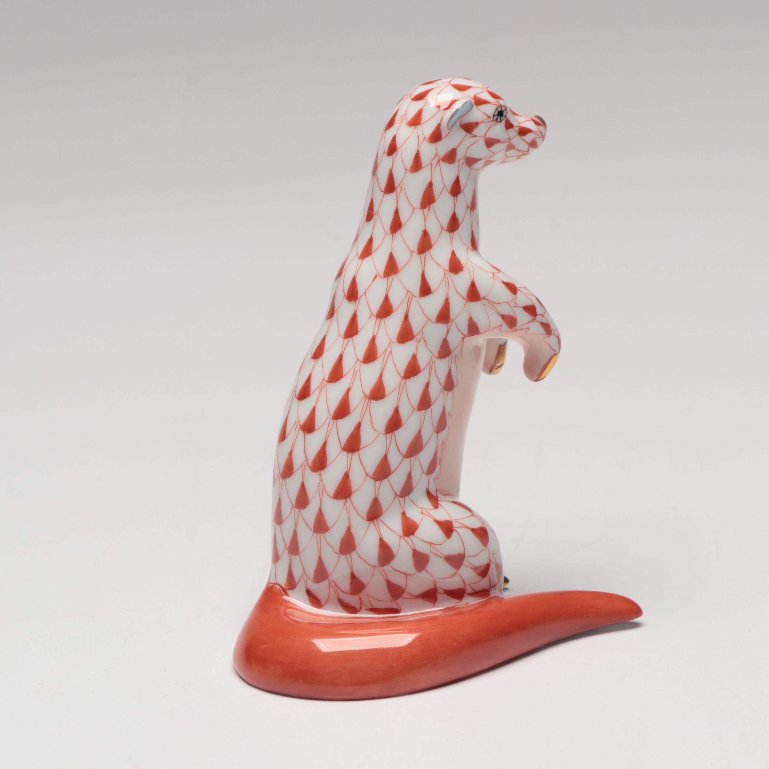 Herend Rust Fishnet with Gold "Otter" Porcelain Figurine