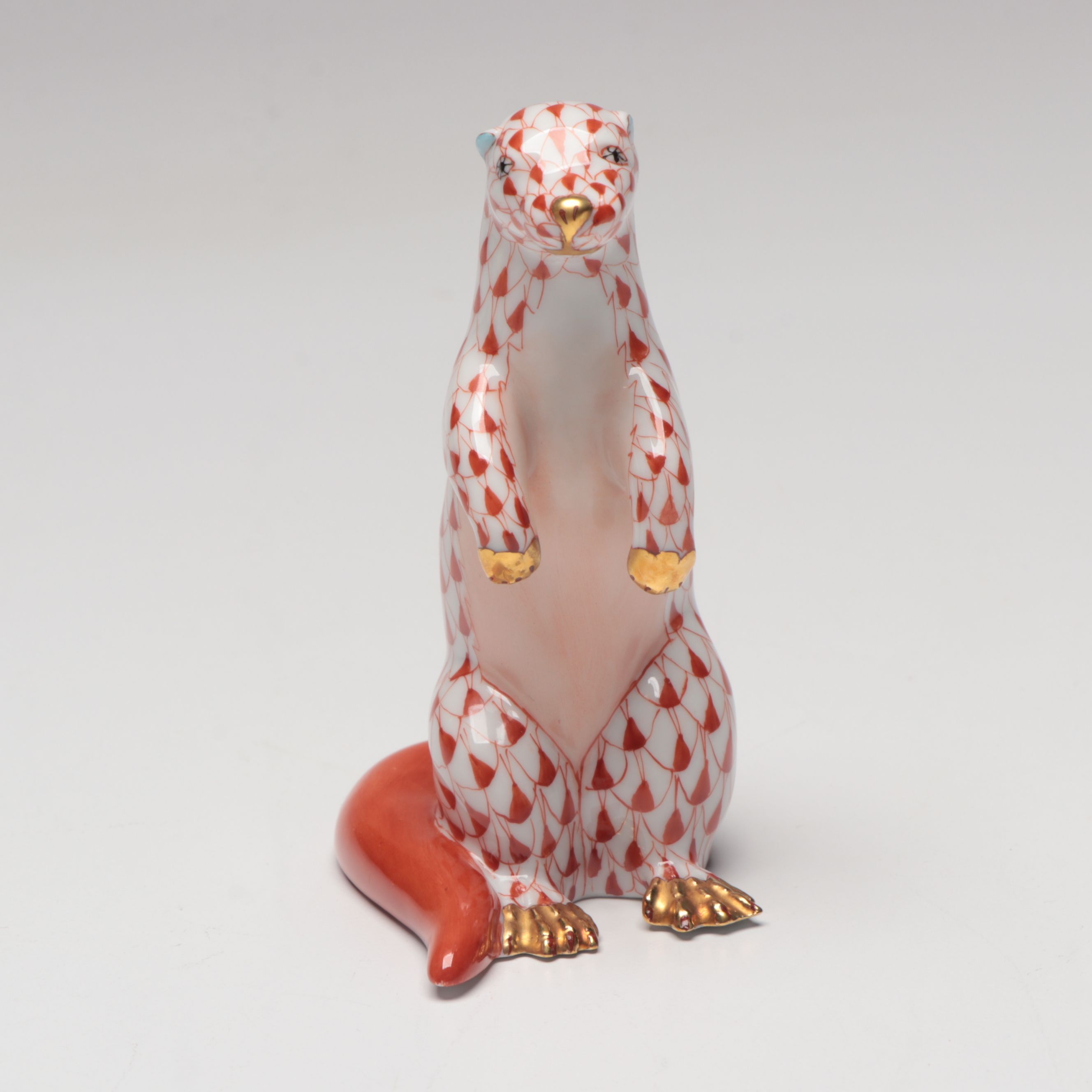 Herend Rust Fishnet with Gold "Otter" Porcelain Figurine
