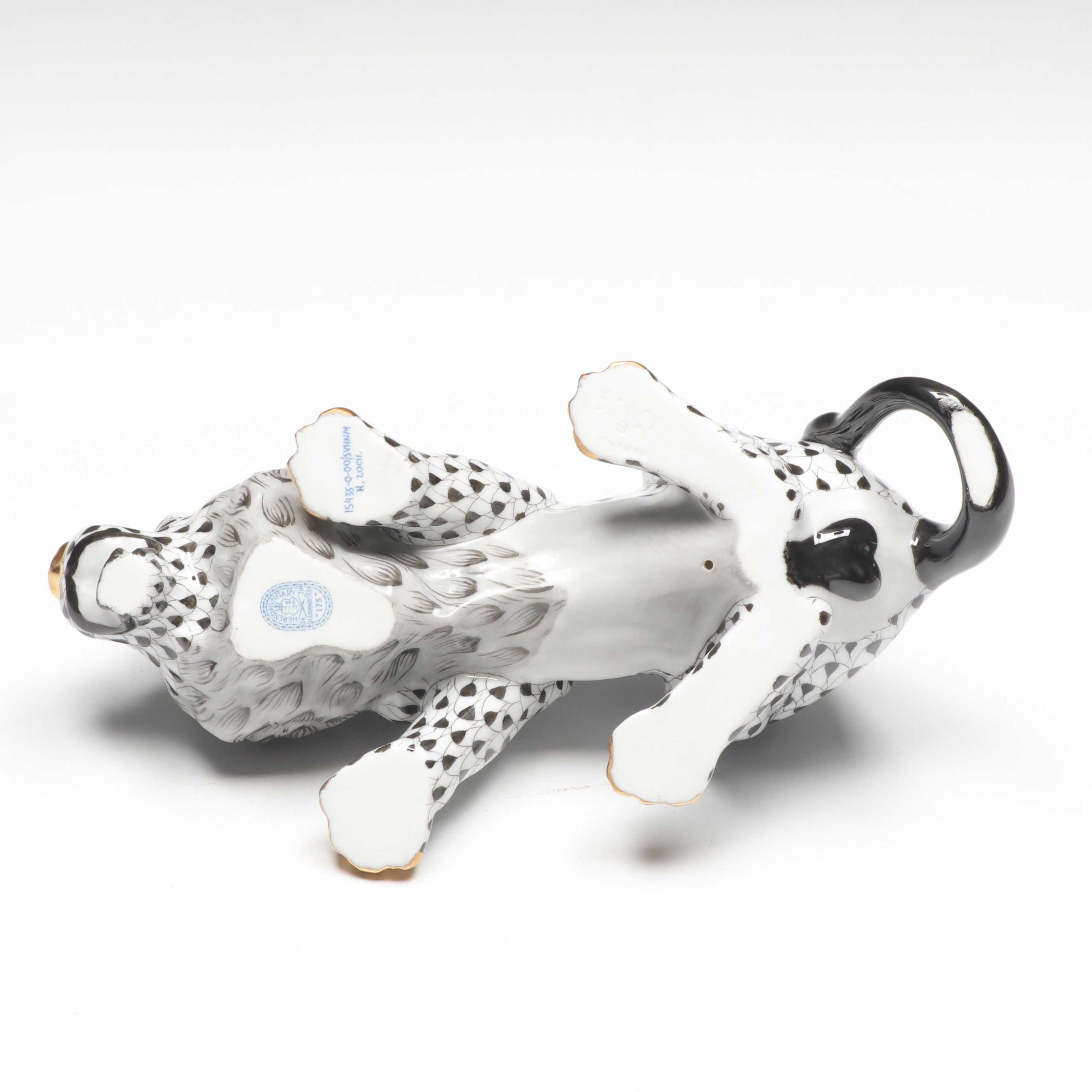 Herend Black Fishnet with Gold "Lion" Porcelain Figurine