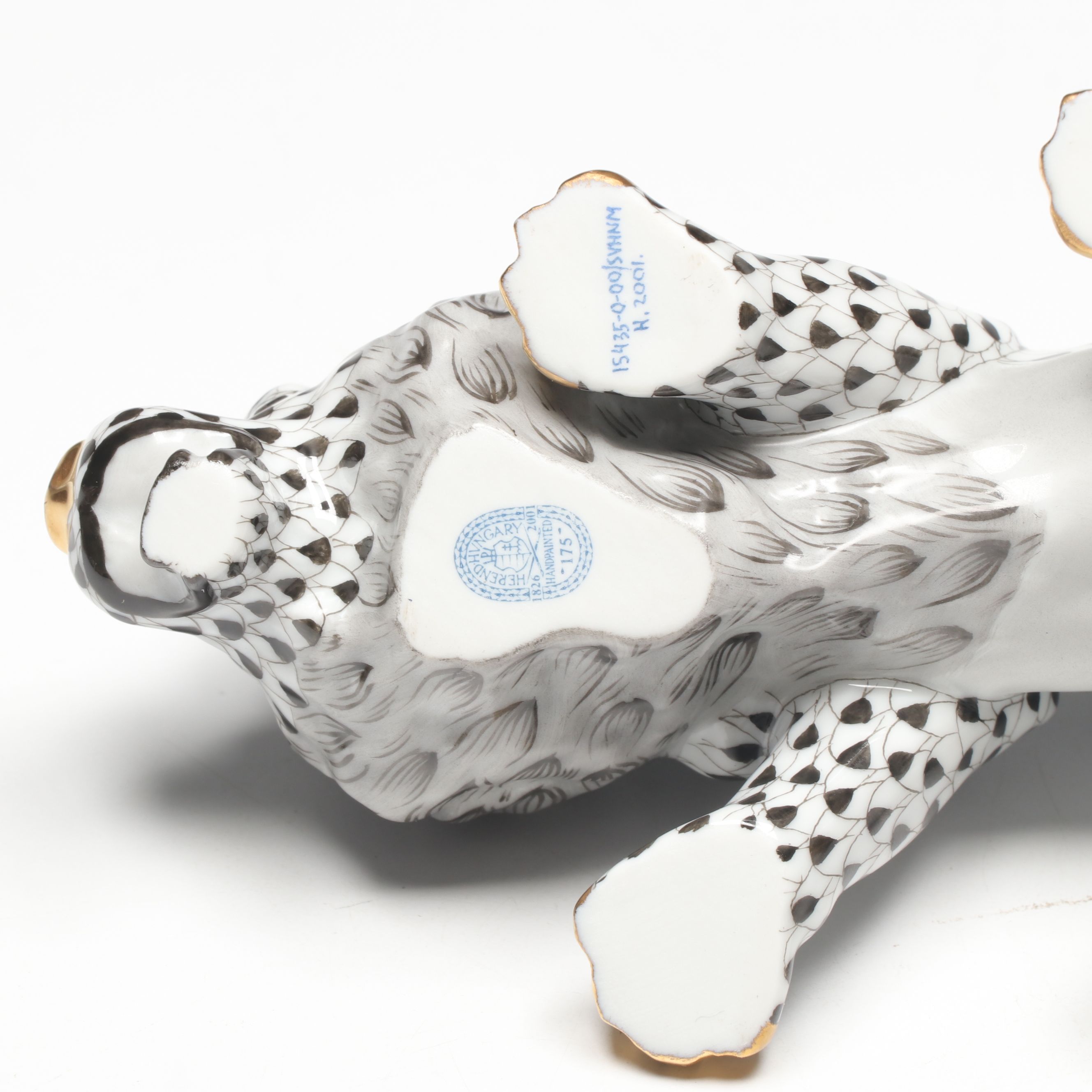 Herend Black Fishnet with Gold "Lion" Porcelain Figurine