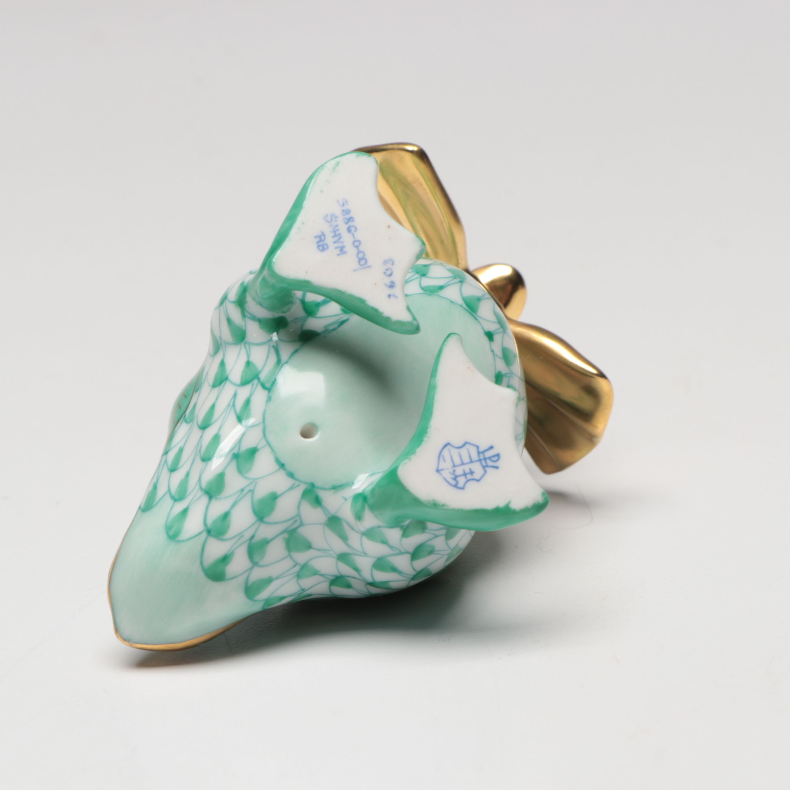 Herend Green Fishnet with Gold "Dashing Duckling" Porcelain Figurine