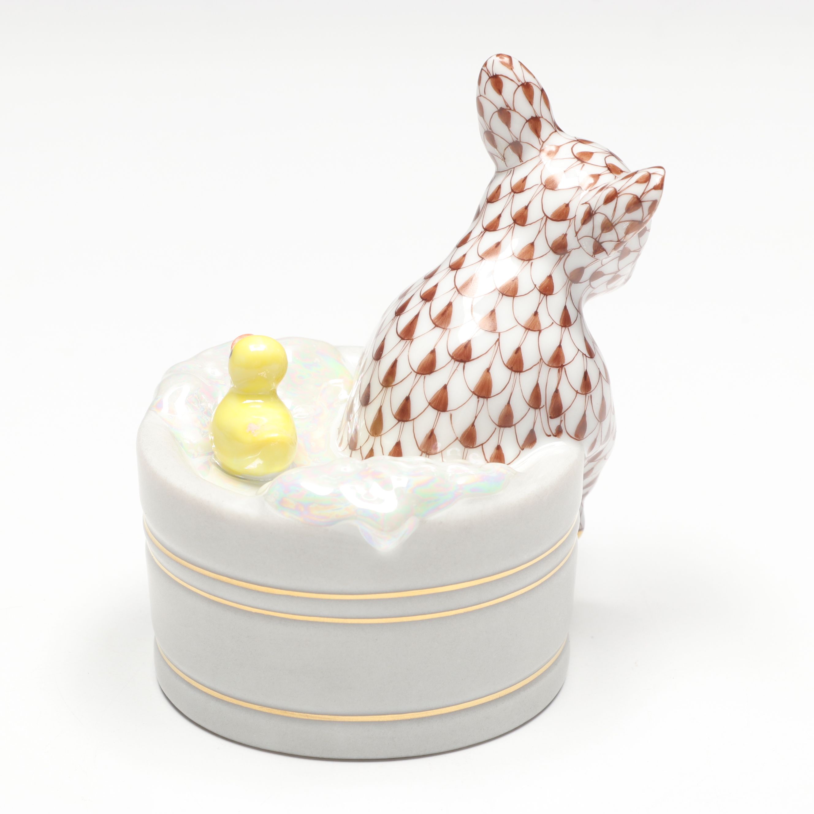 Herend Chocolate Fishnet with Gold "Squeaky Clean" Porcelain Figurine