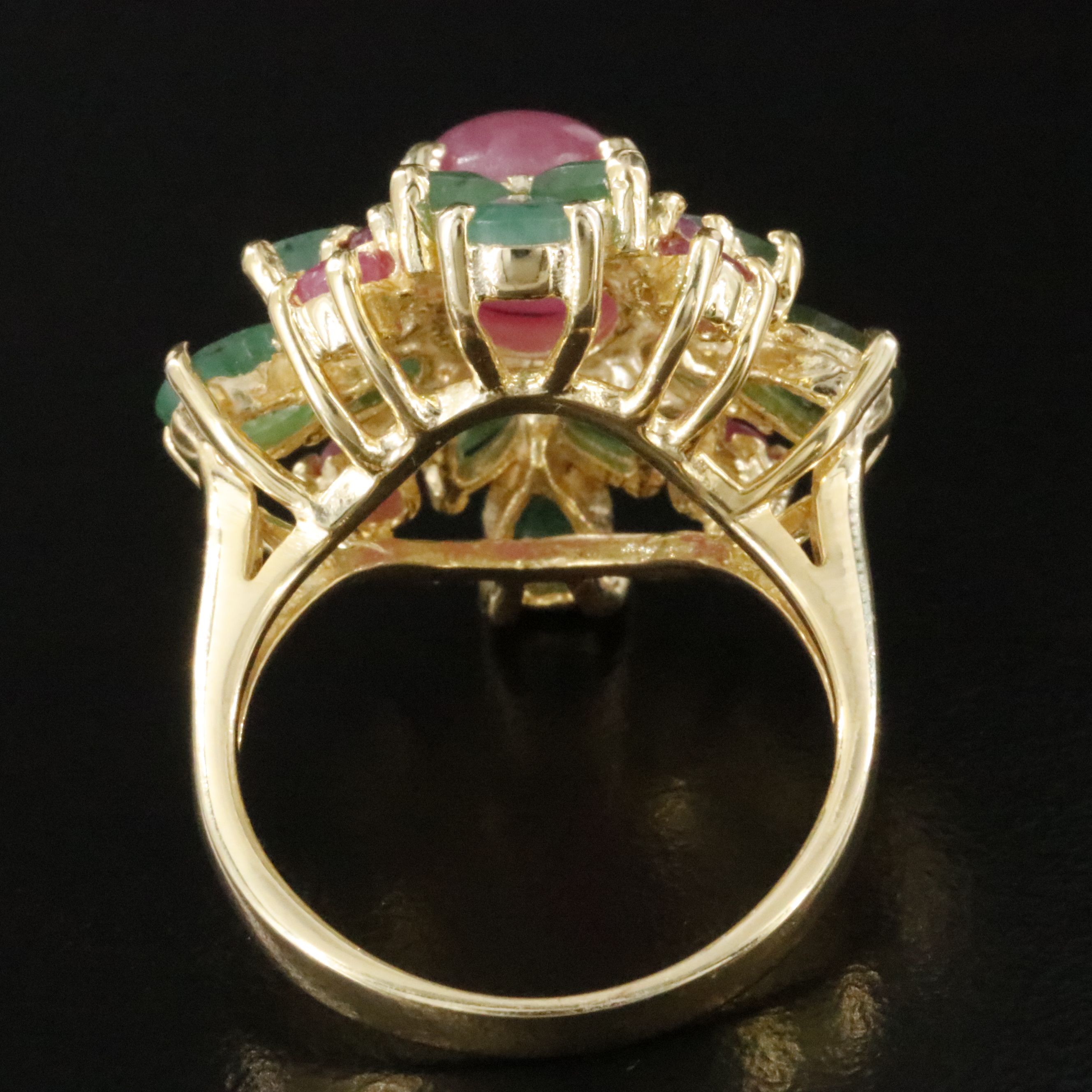 Sterling Emerald and Ruby Cluster Ring