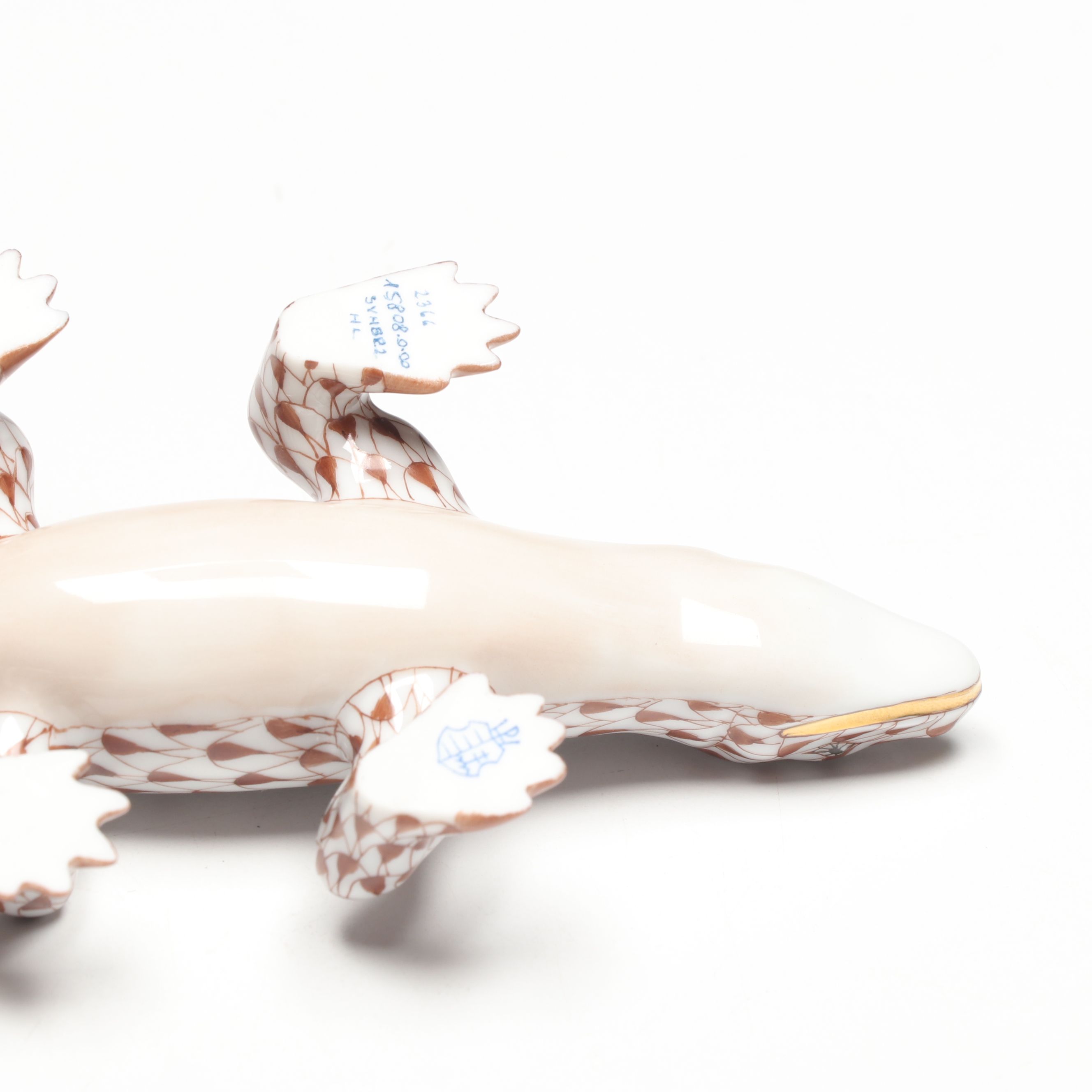 Herend Chocolate Fishnet with Gold “Komodo Dragon” Porcelain Figurine
