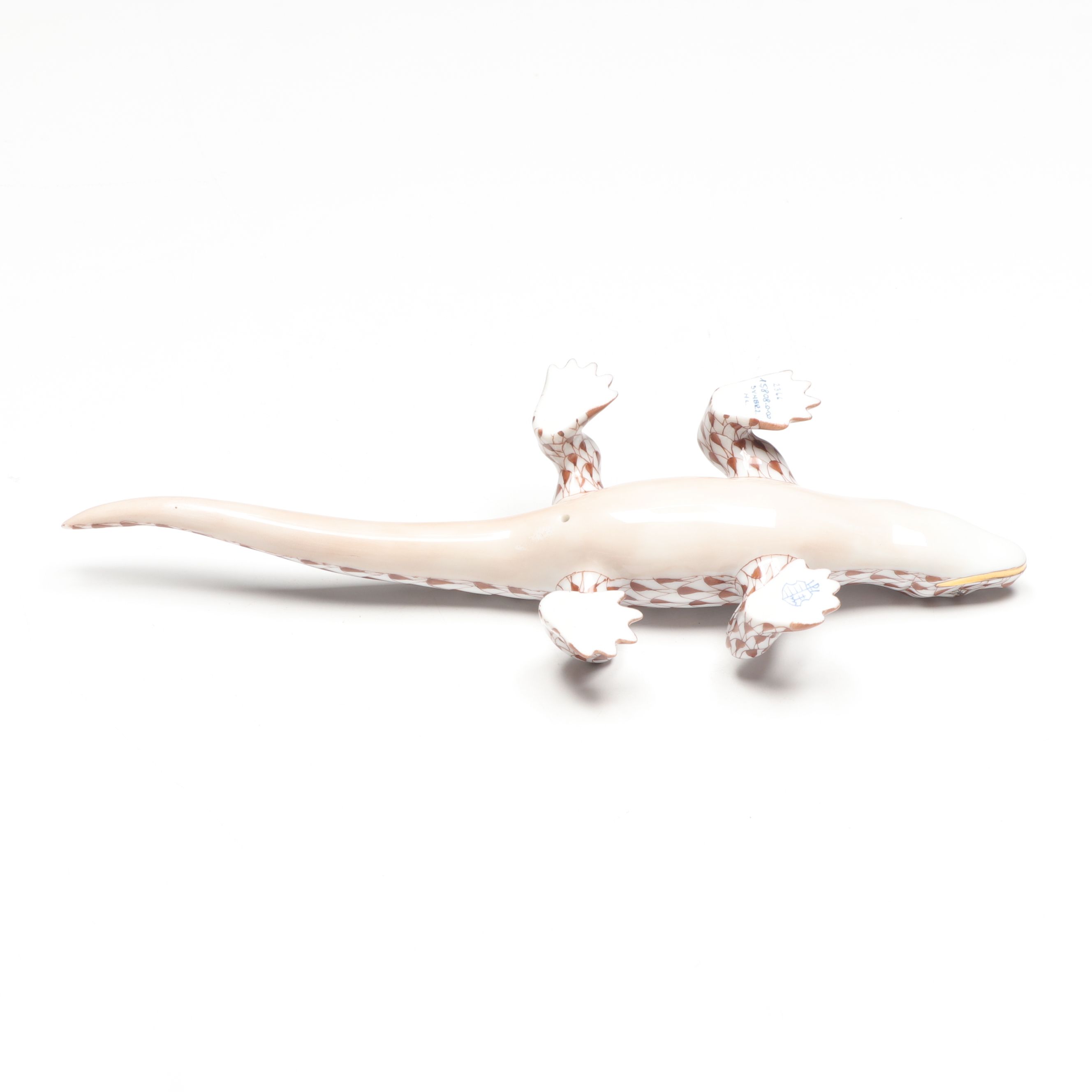 Herend Chocolate Fishnet with Gold “Komodo Dragon” Porcelain Figurine