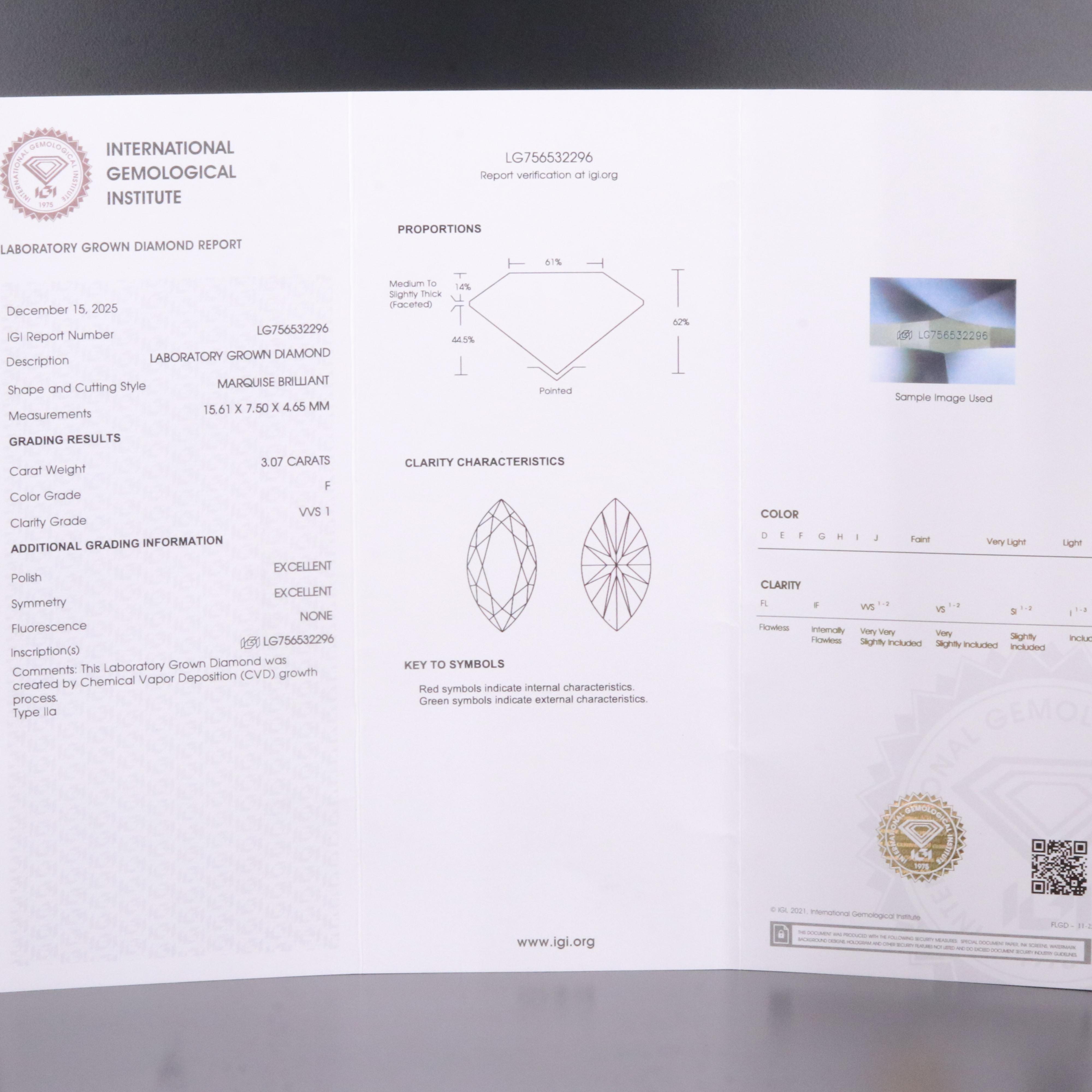 18K 3.07 CT Lab Grown Diamond Solitaire Ring with IGI Report