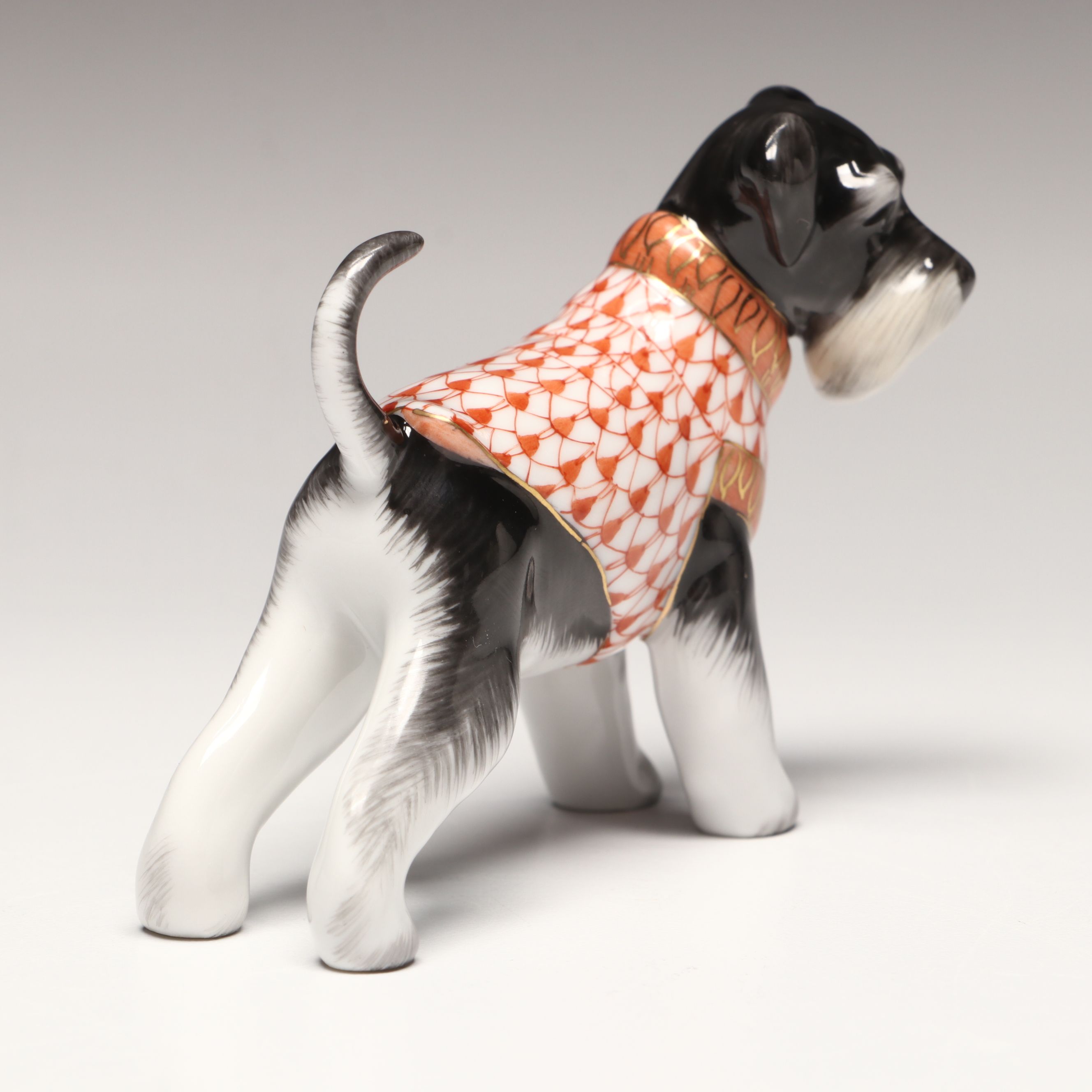 Herend Rust Fishnet with Gold “Schnauzer” Porcelain Figurine