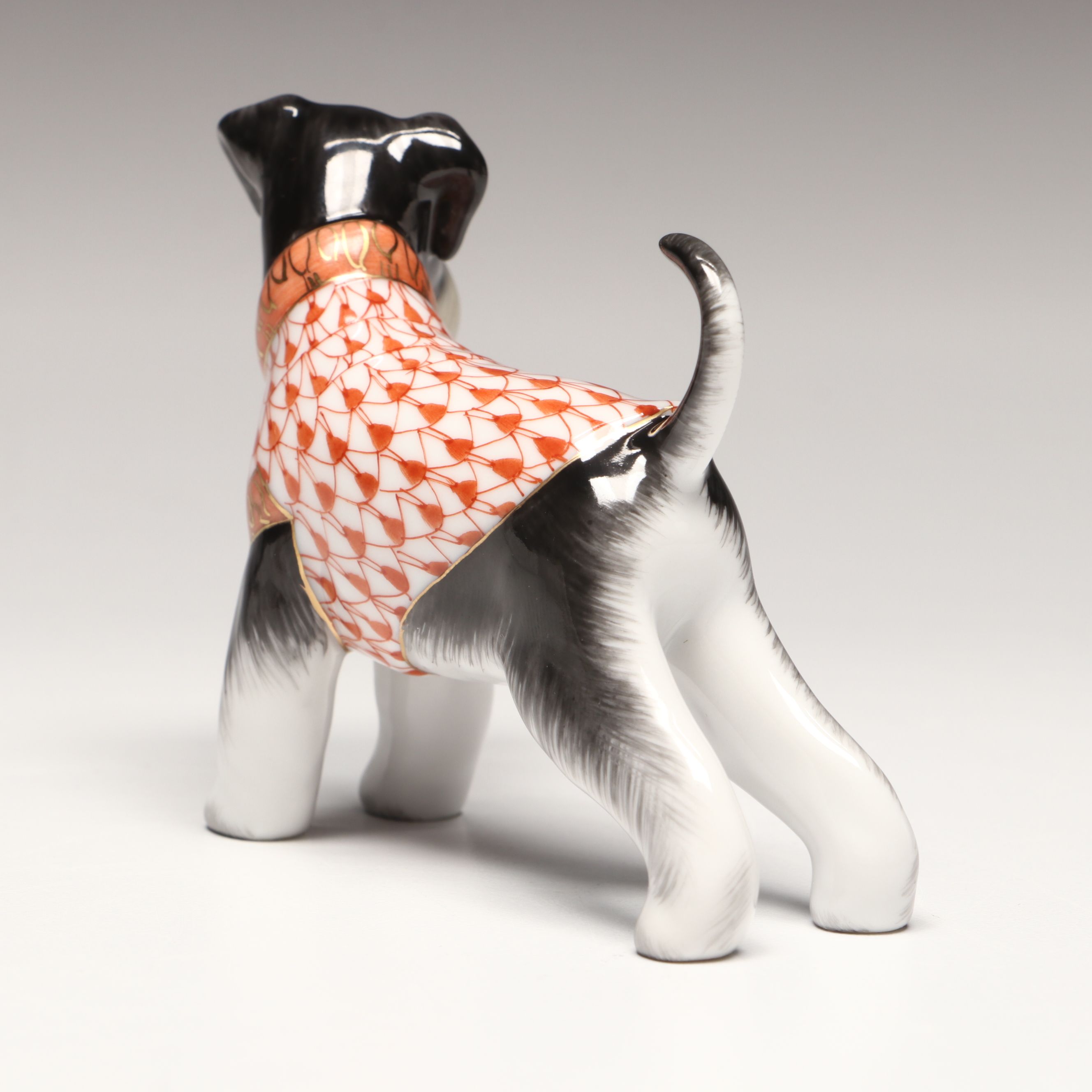 Herend Rust Fishnet with Gold “Schnauzer” Porcelain Figurine