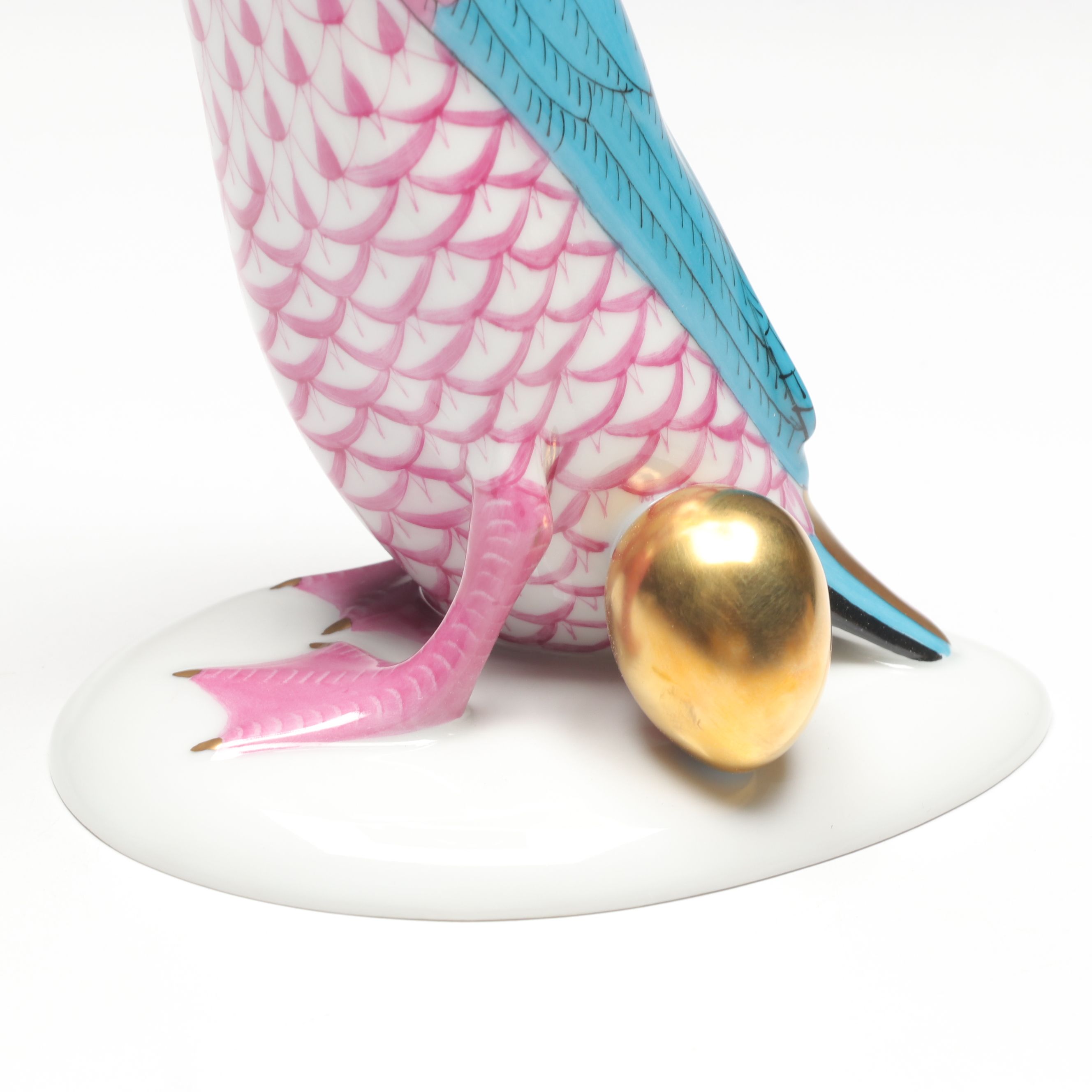 Herend Raspberry Fishnet with Gold “Goose with Golden Egg” Porcelain Figurine
