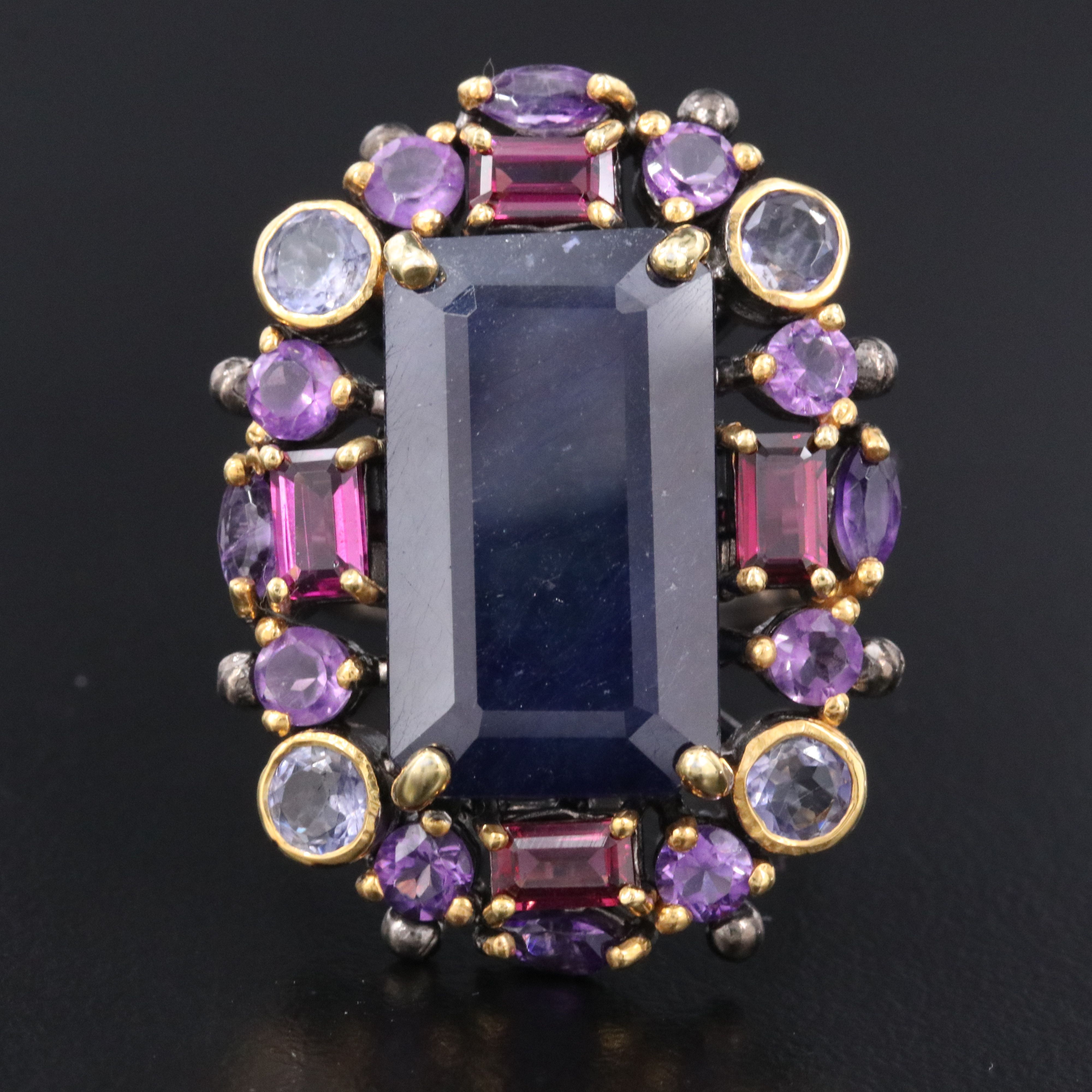 Sterling Corundum Ring with Other Gemstone Accents