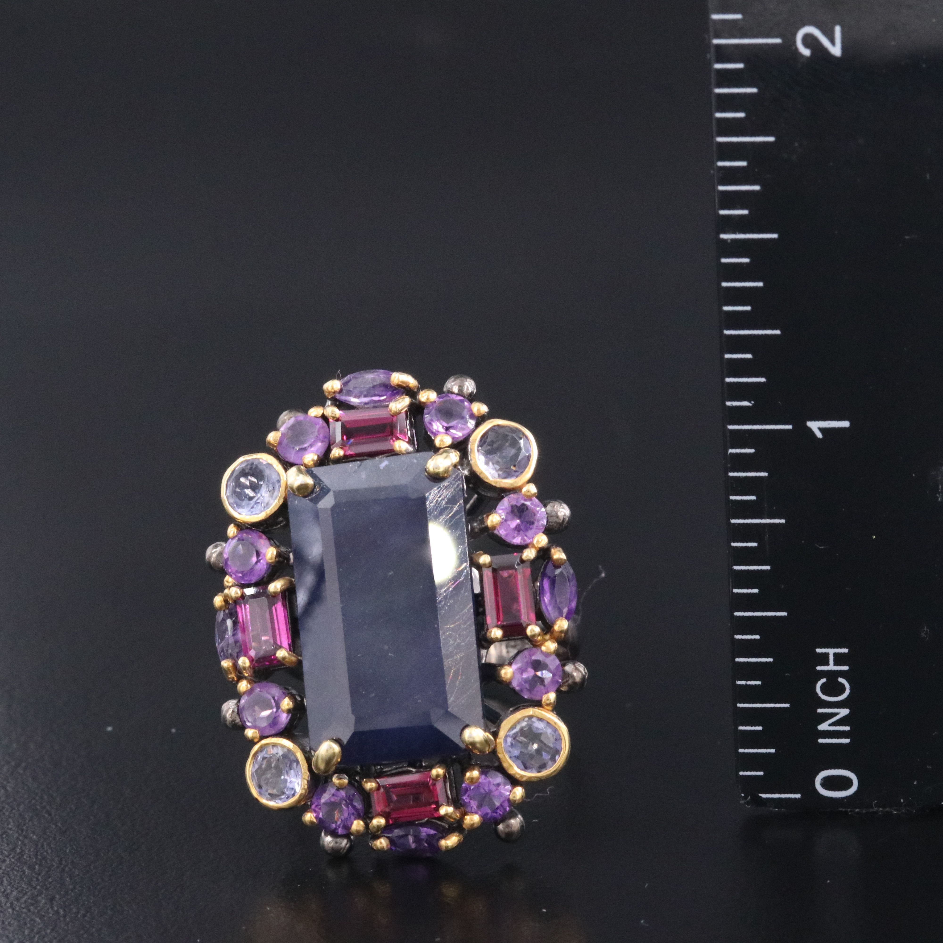 Sterling Corundum Ring with Other Gemstone Accents