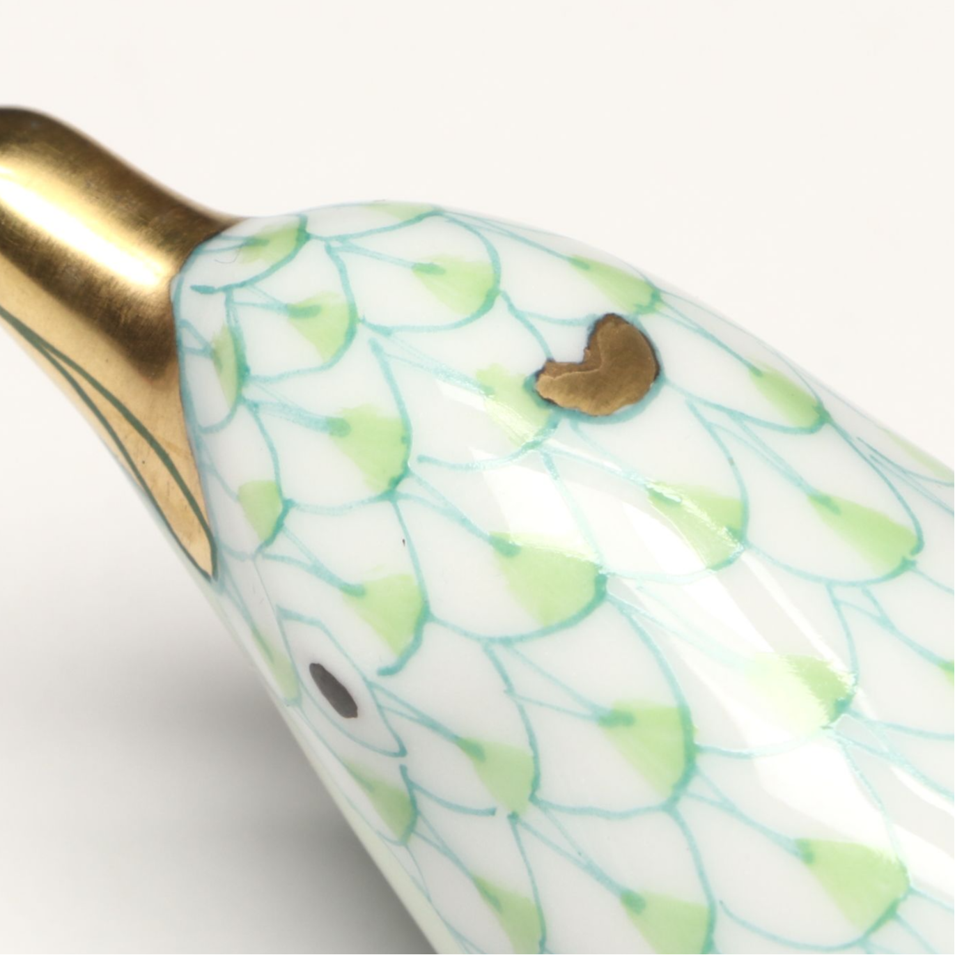 Herend Key Lime Fishnet with Gold "Playful Dolphin" Porcelain Figurine