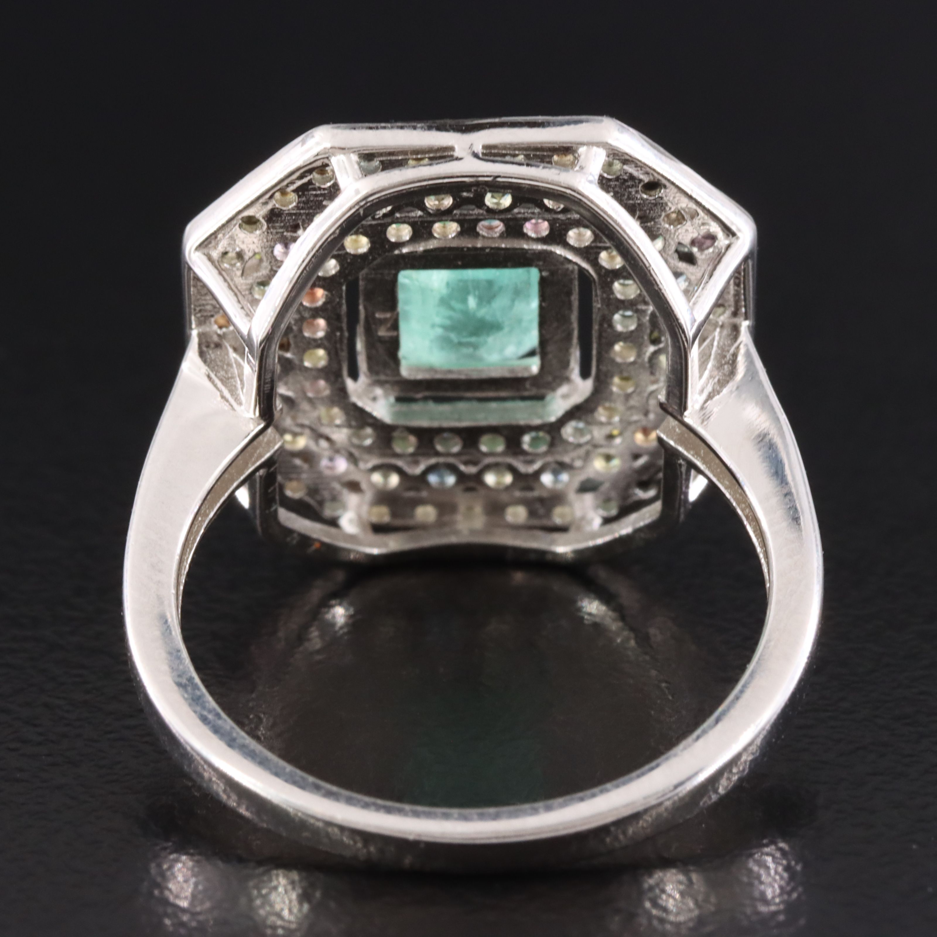 Sterling Emerald and Sapphire Halo Ring