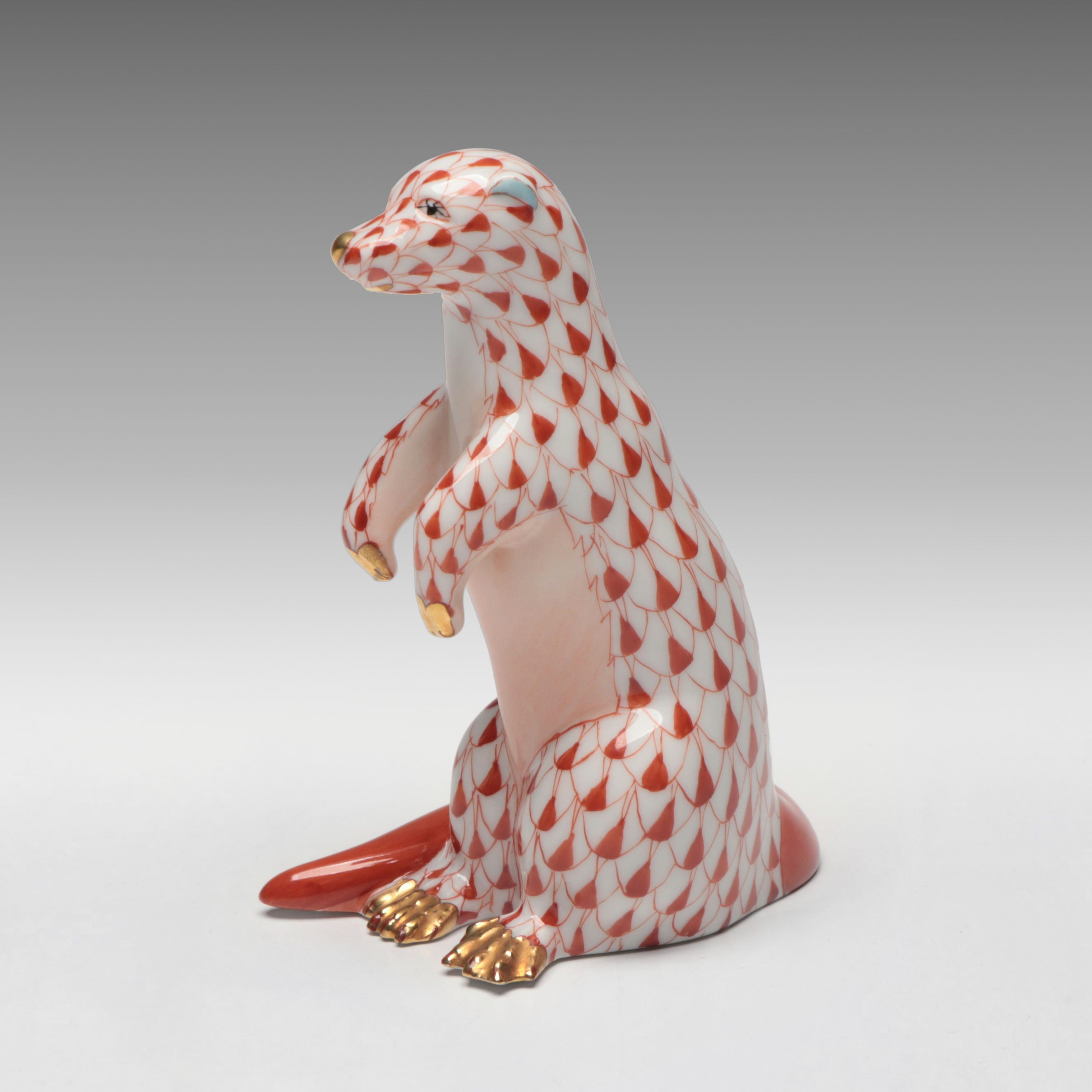 Herend Rust Fishnet with Gold "Otter" Porcelain Figurine