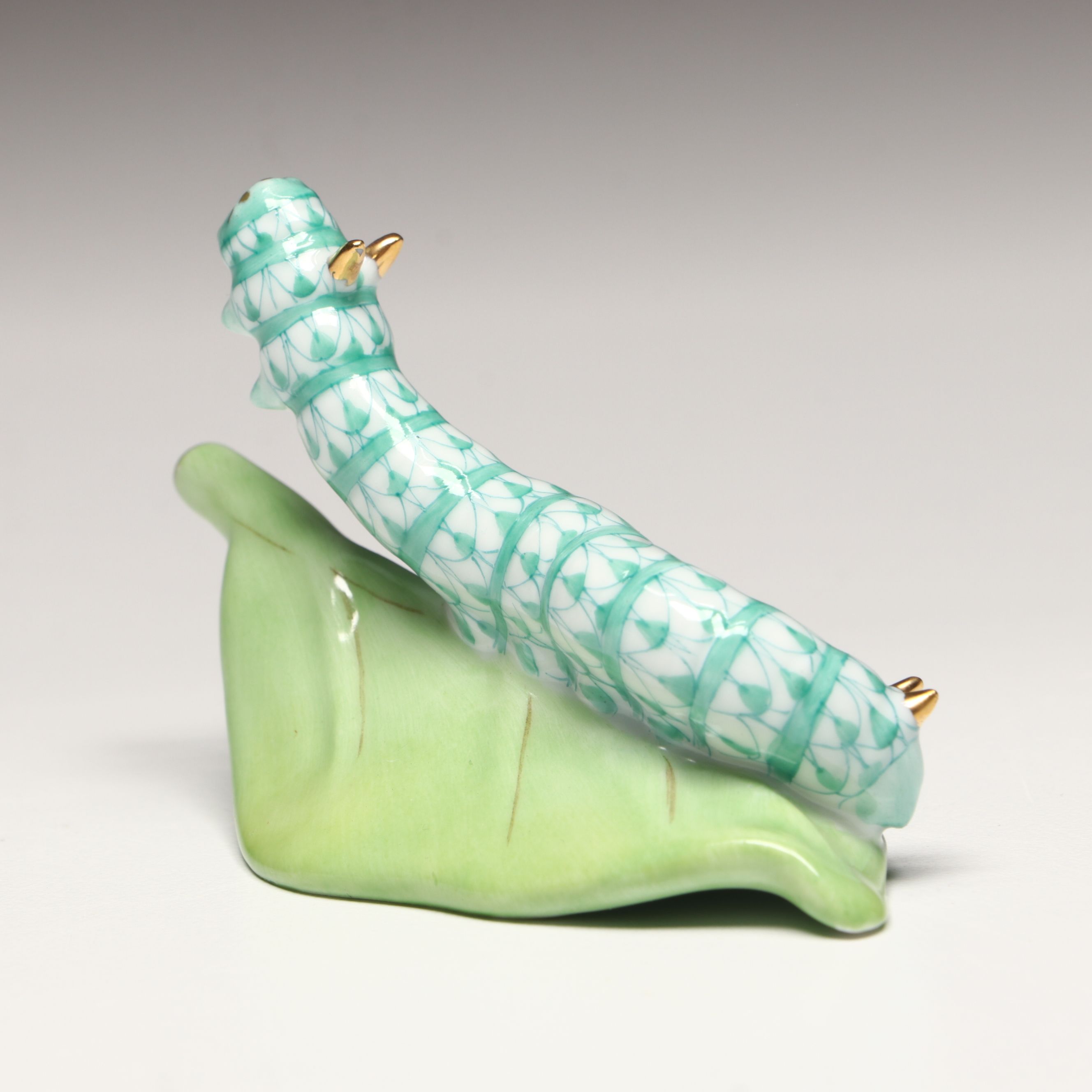 Herend Green Fishnet with Gold "Caterpillar" Porcelain Figurine