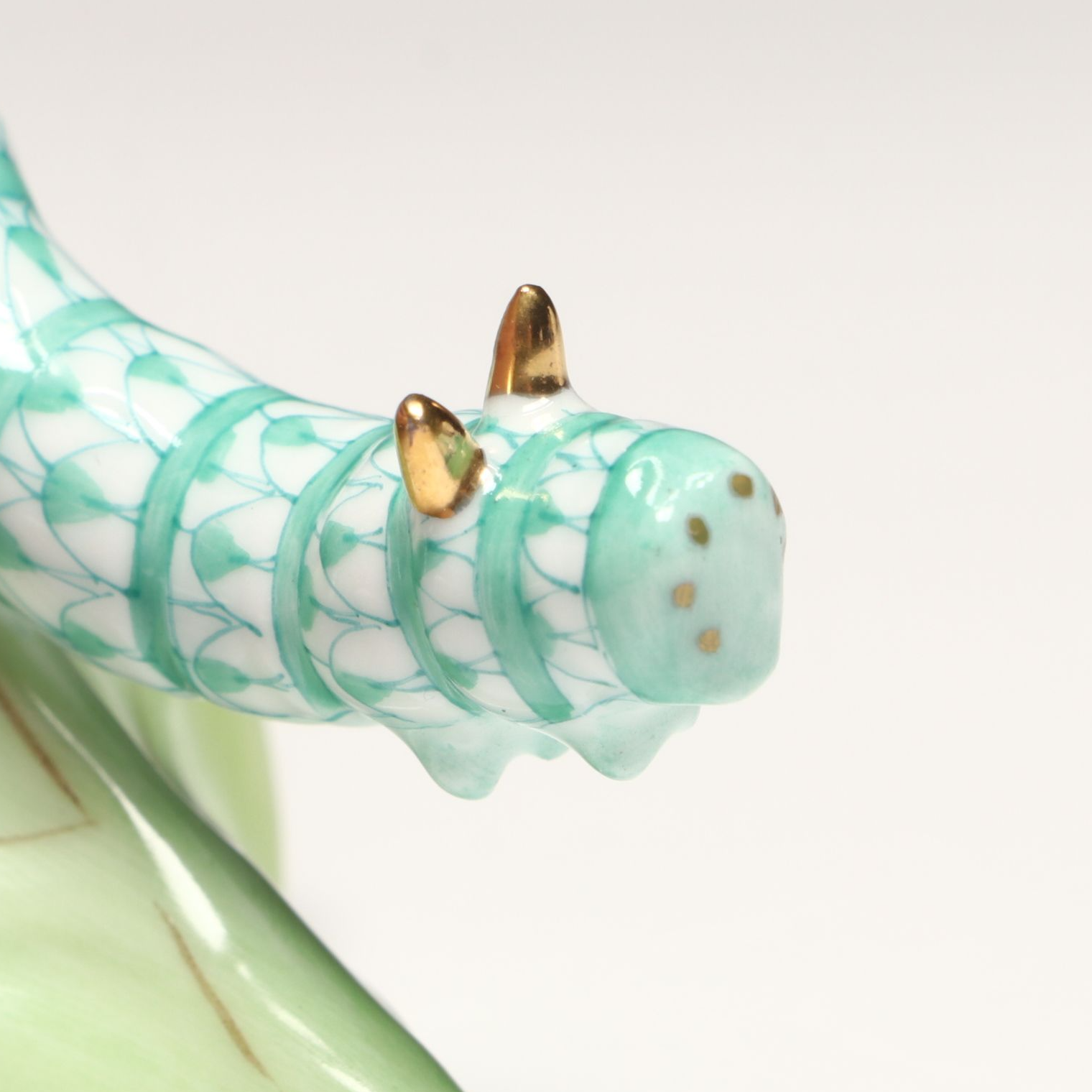 Herend Green Fishnet with Gold "Caterpillar" Porcelain Figurine