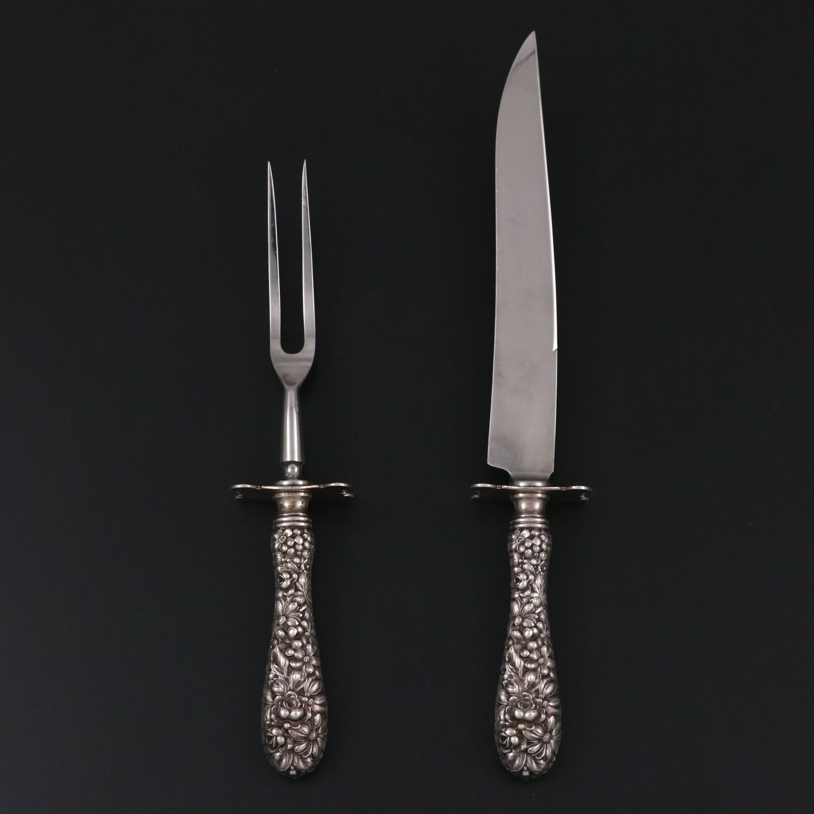 Stieff "Stieff Rose" Sterling Silver Handled Carving Knife and Fork