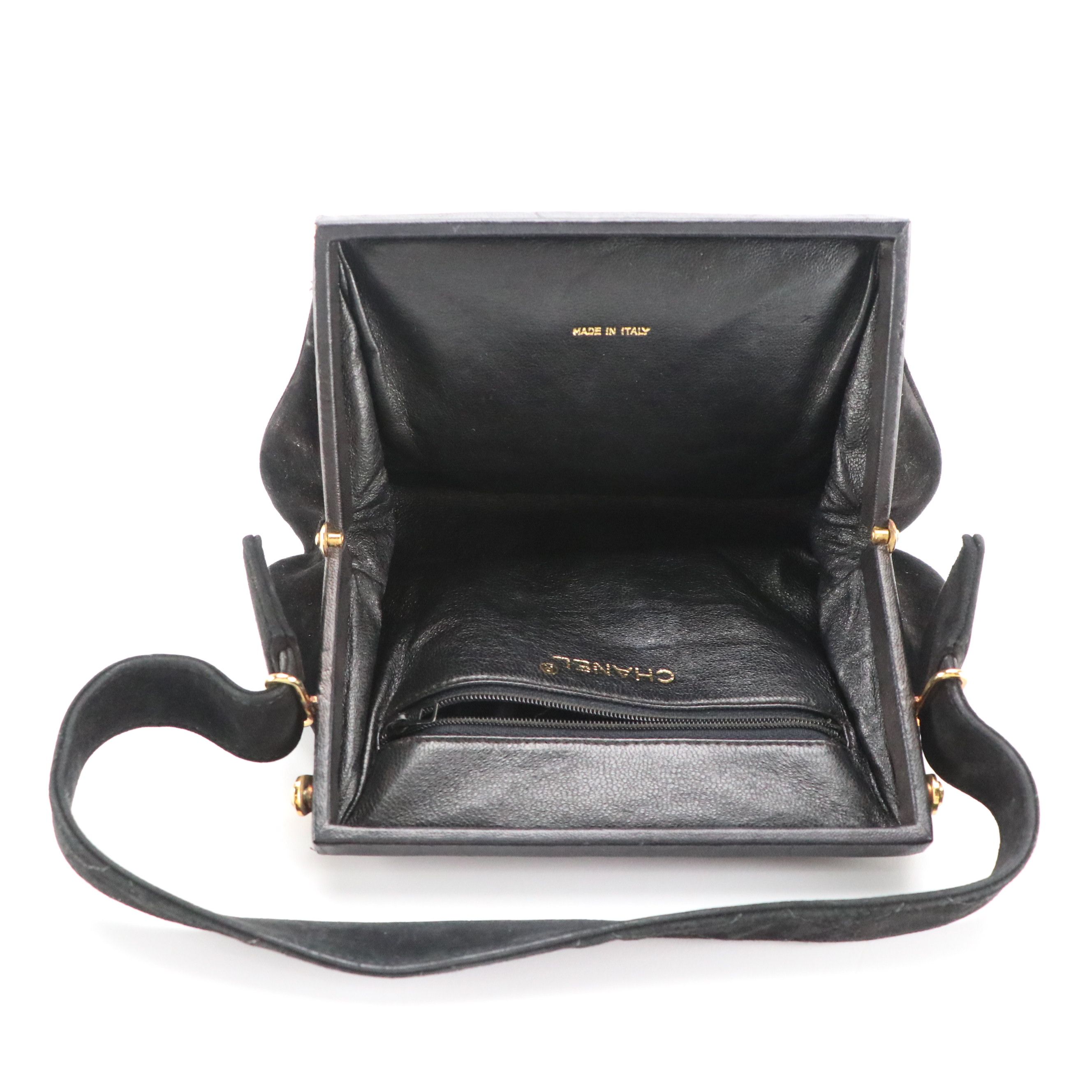 Chanel CC Metal Frame Handbag in Quilted Suede