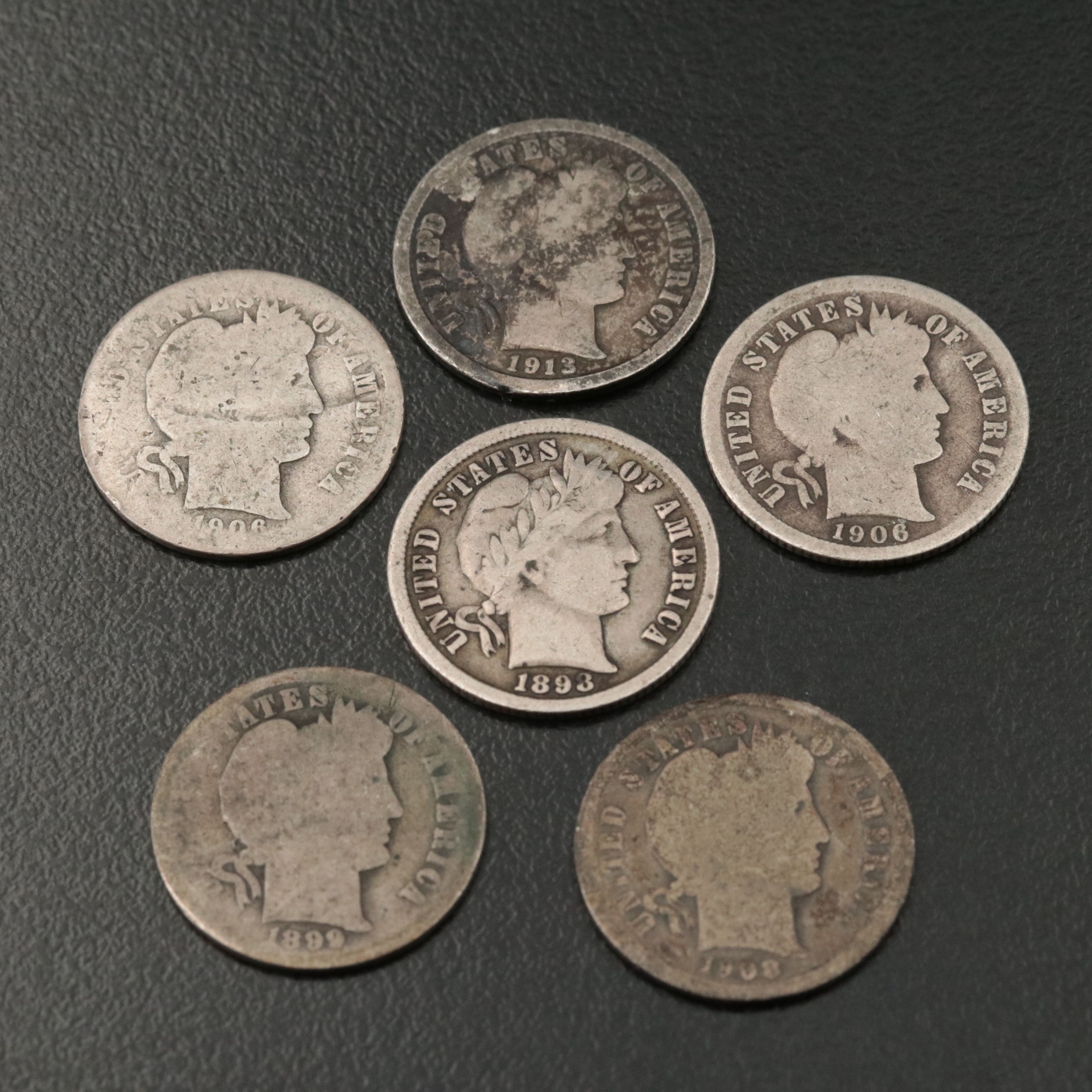 Twenty-Four Barber Silver Dimes and One Liberty Seated Silver Dime