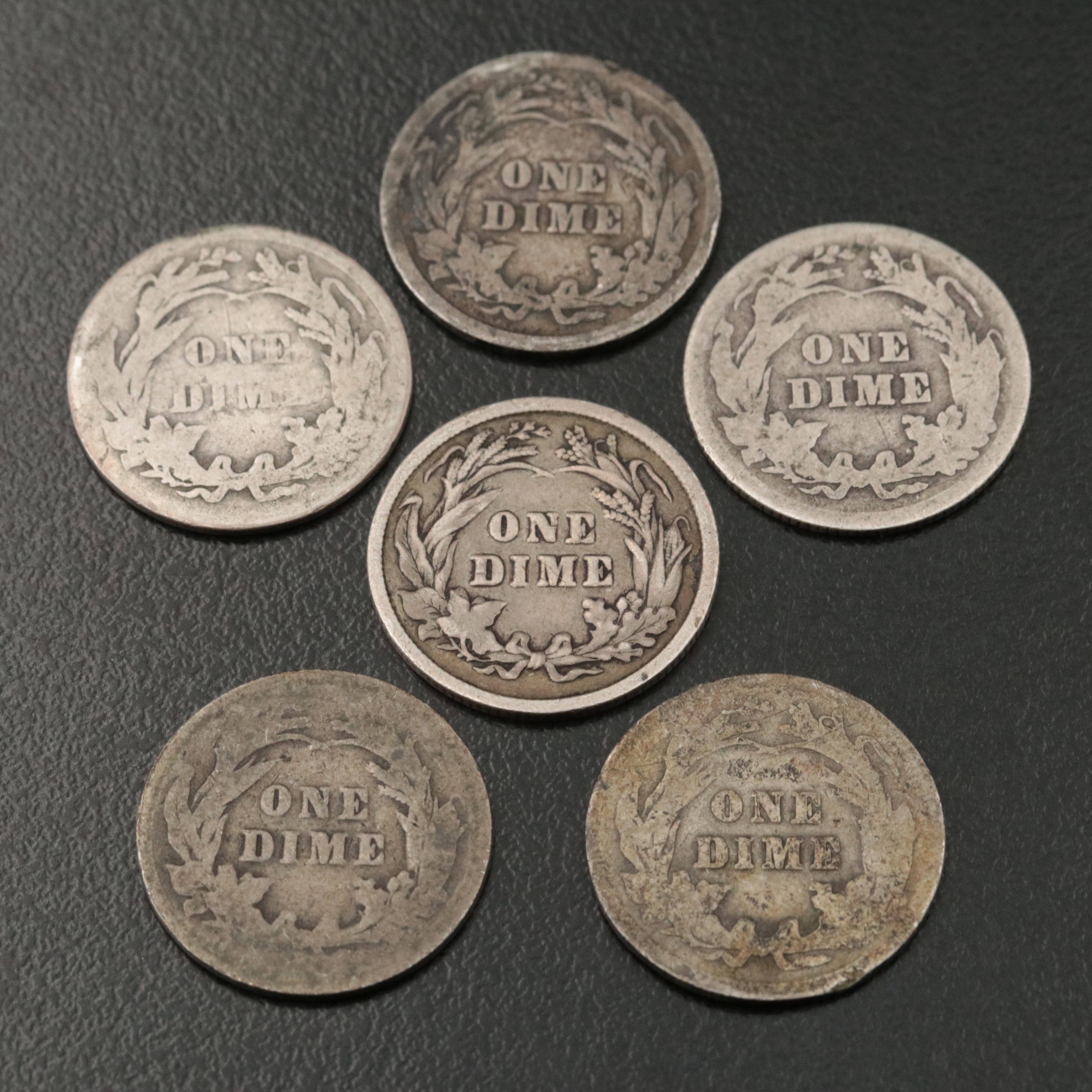 Twenty-Four Barber Silver Dimes and One Liberty Seated Silver Dime