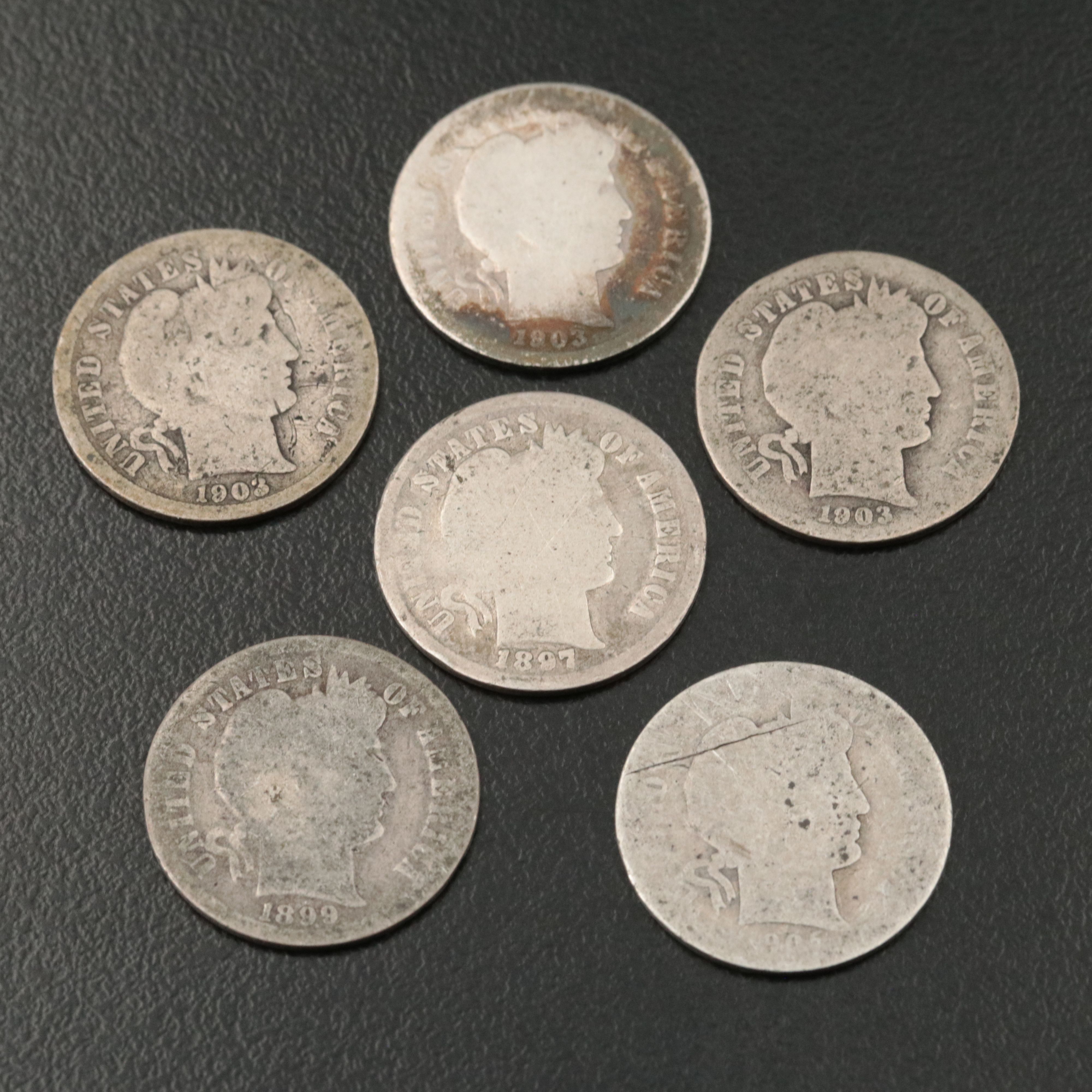 Twenty-Four Barber Silver Dimes and One Liberty Seated Silver Dime