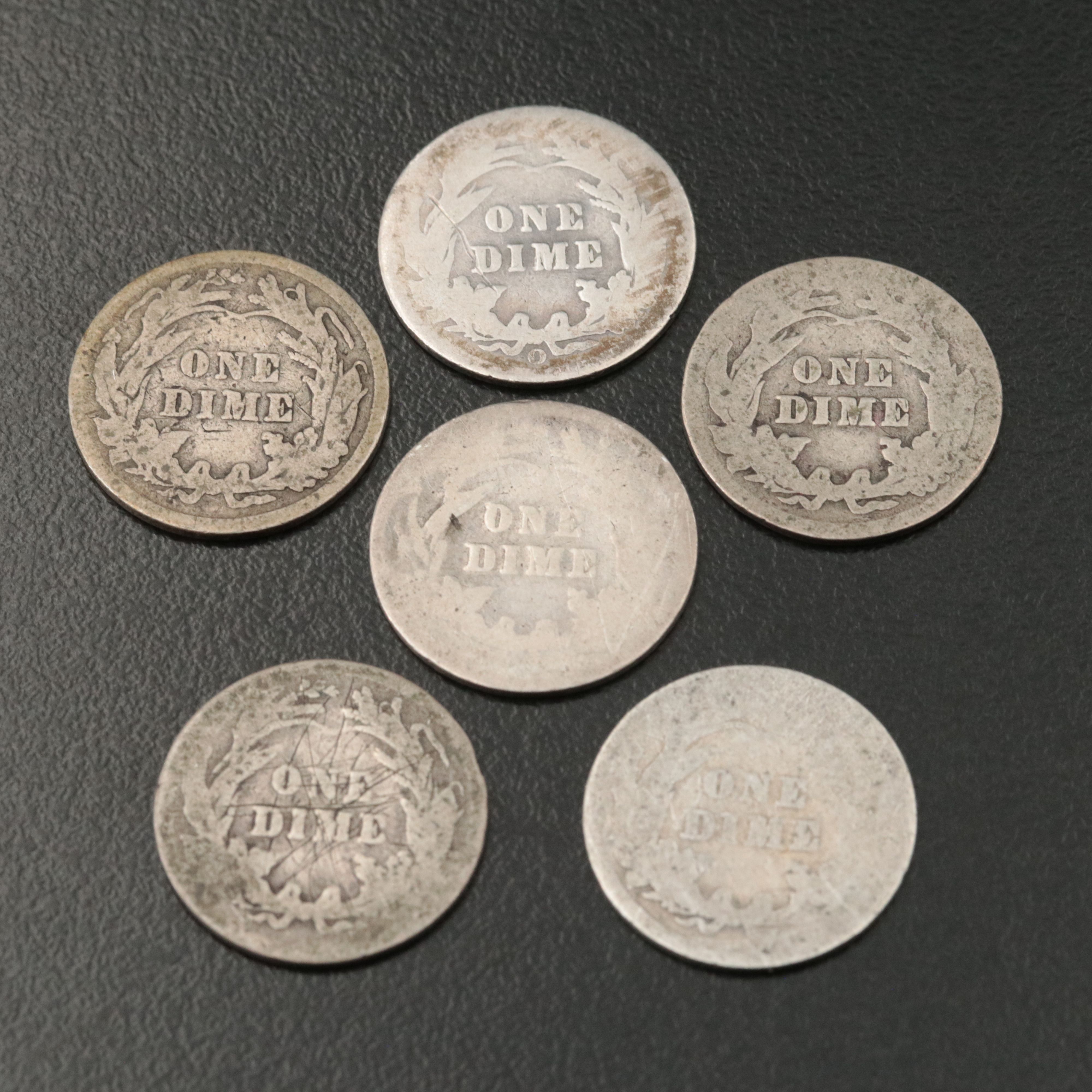 Twenty-Four Barber Silver Dimes and One Liberty Seated Silver Dime