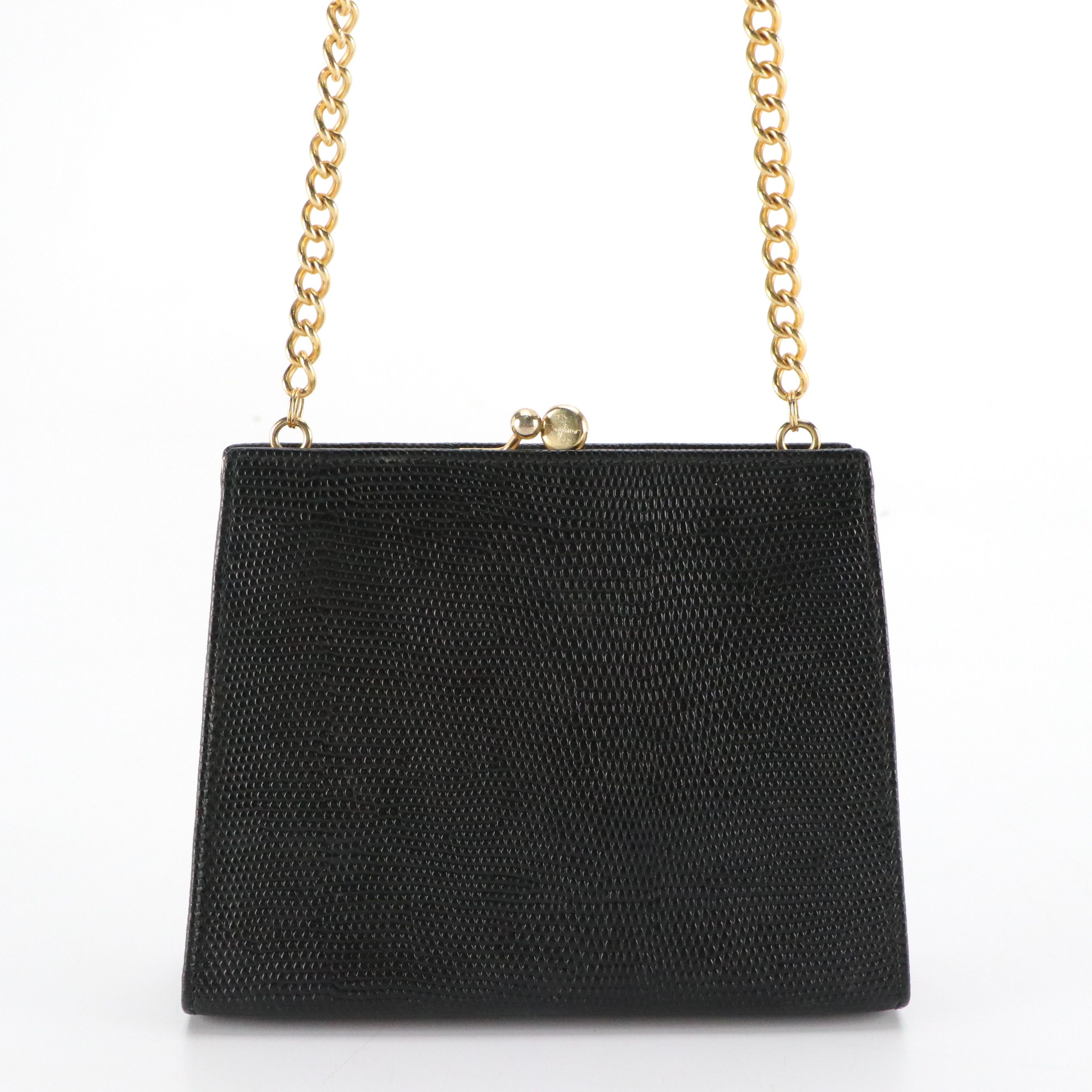 Salvatore Ferragamo Mini Vara Chain Lizard Embossed Leather Kisslock Crossbody