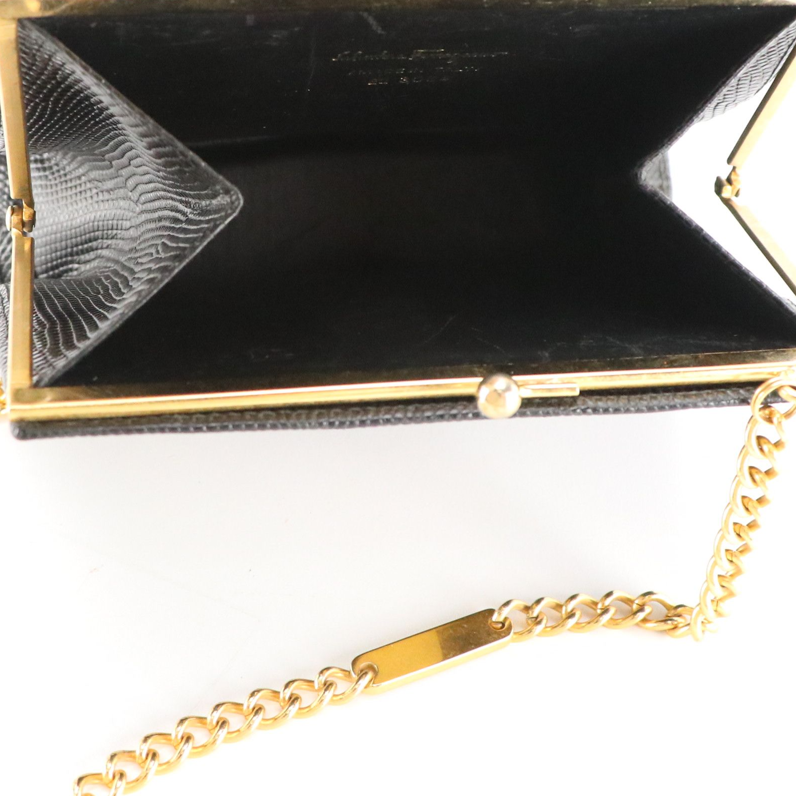 Salvatore Ferragamo Mini Vara Chain Lizard Embossed Leather Kisslock Crossbody