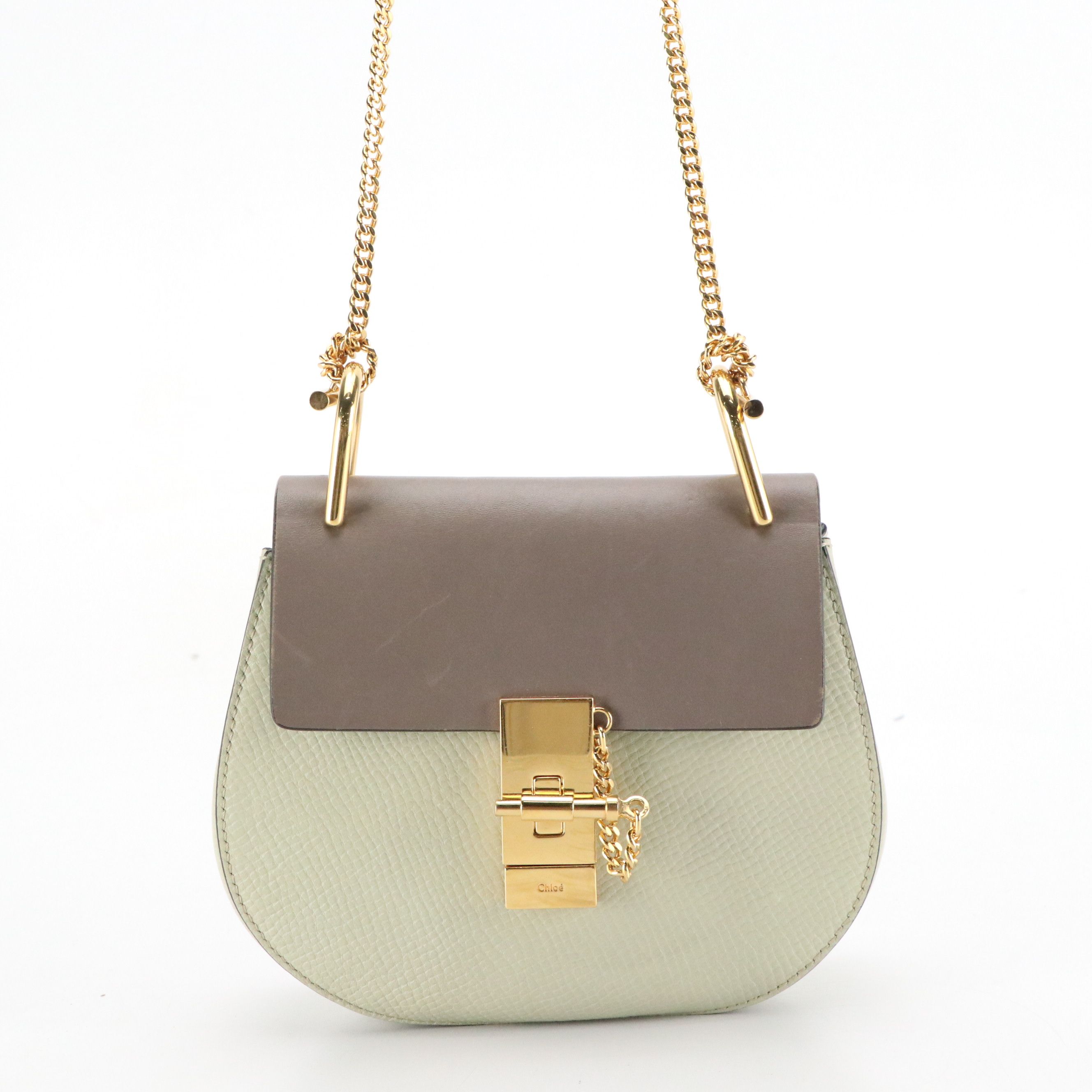 Chloé Small Drew Bag in Bicolor Leather with Chain-Link Strap