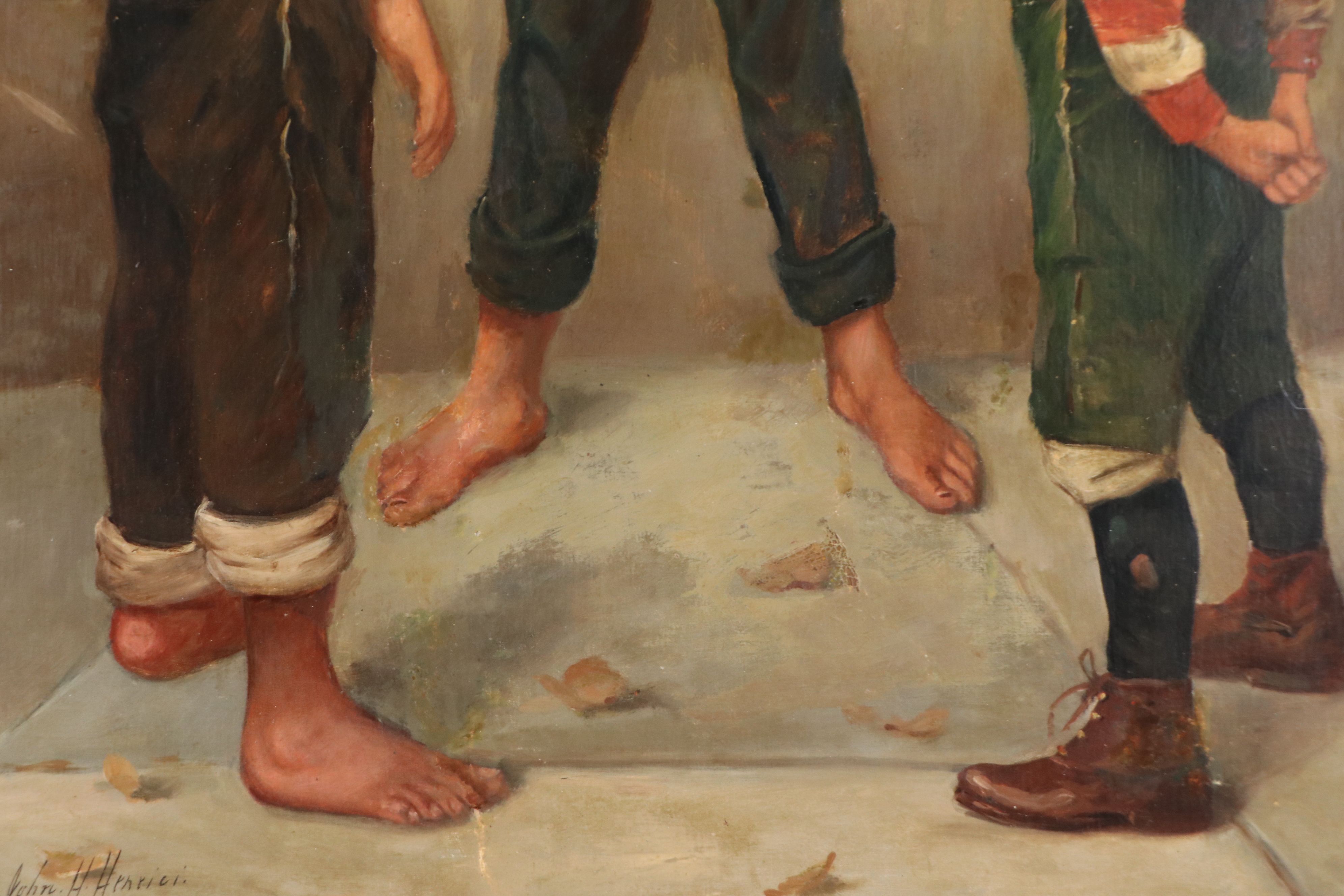 John H. Henrici Oil Painting "Coin Toss," Early 20th Century