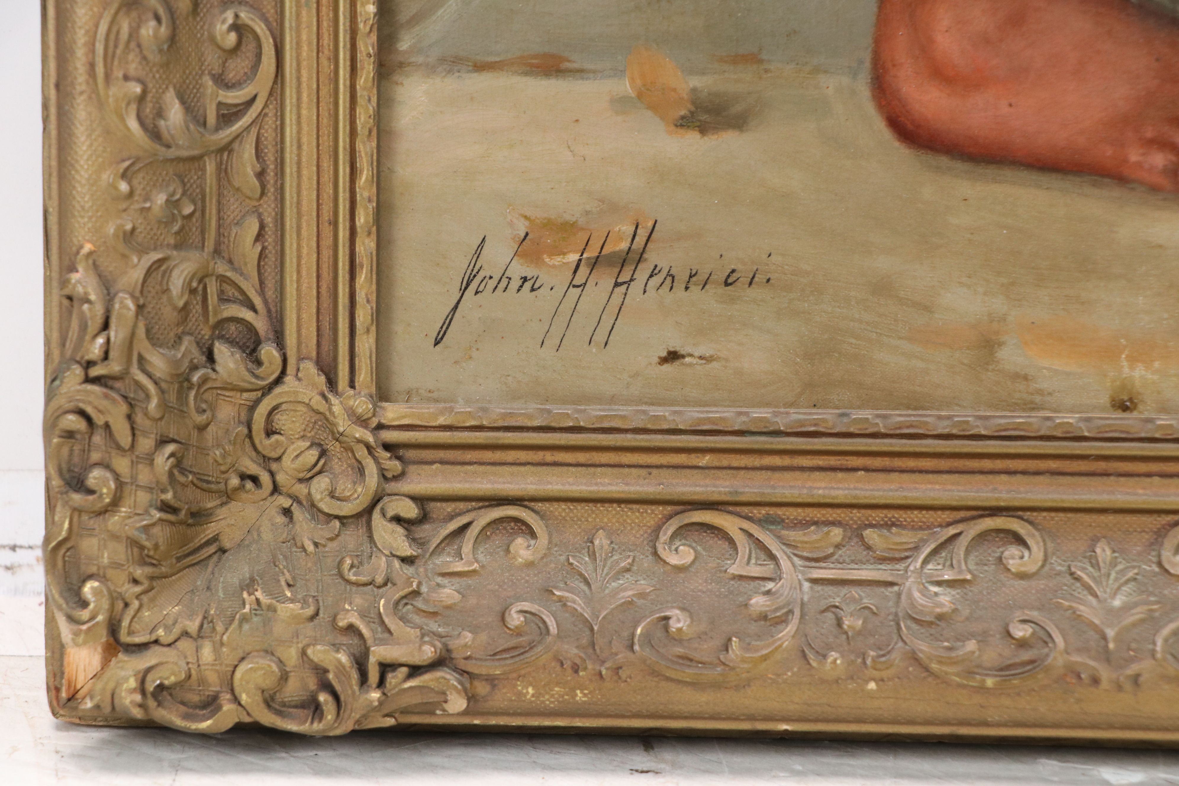 John H. Henrici Oil Painting "Coin Toss," Early 20th Century