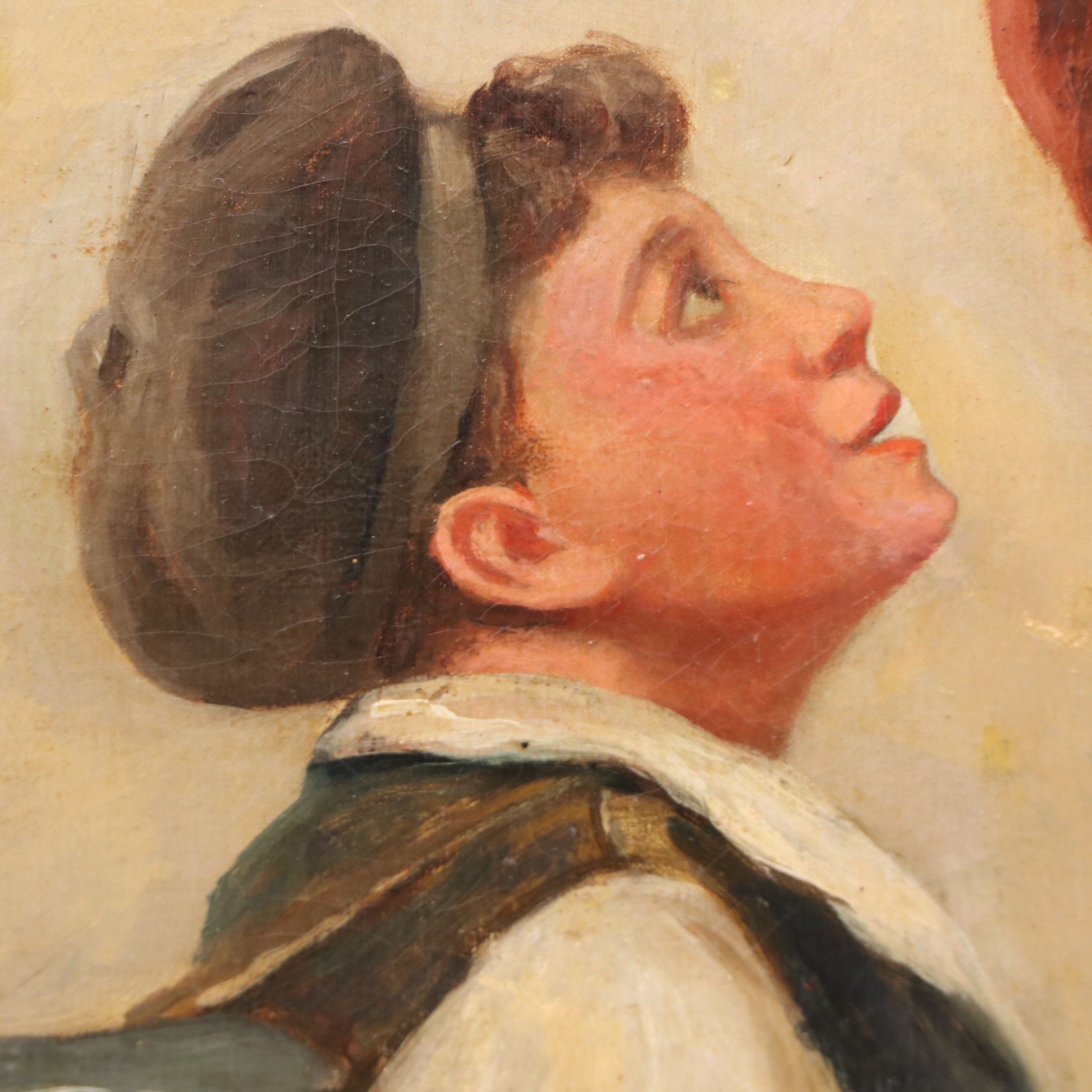 John H. Henrici Oil Painting "Coin Toss," Early 20th Century