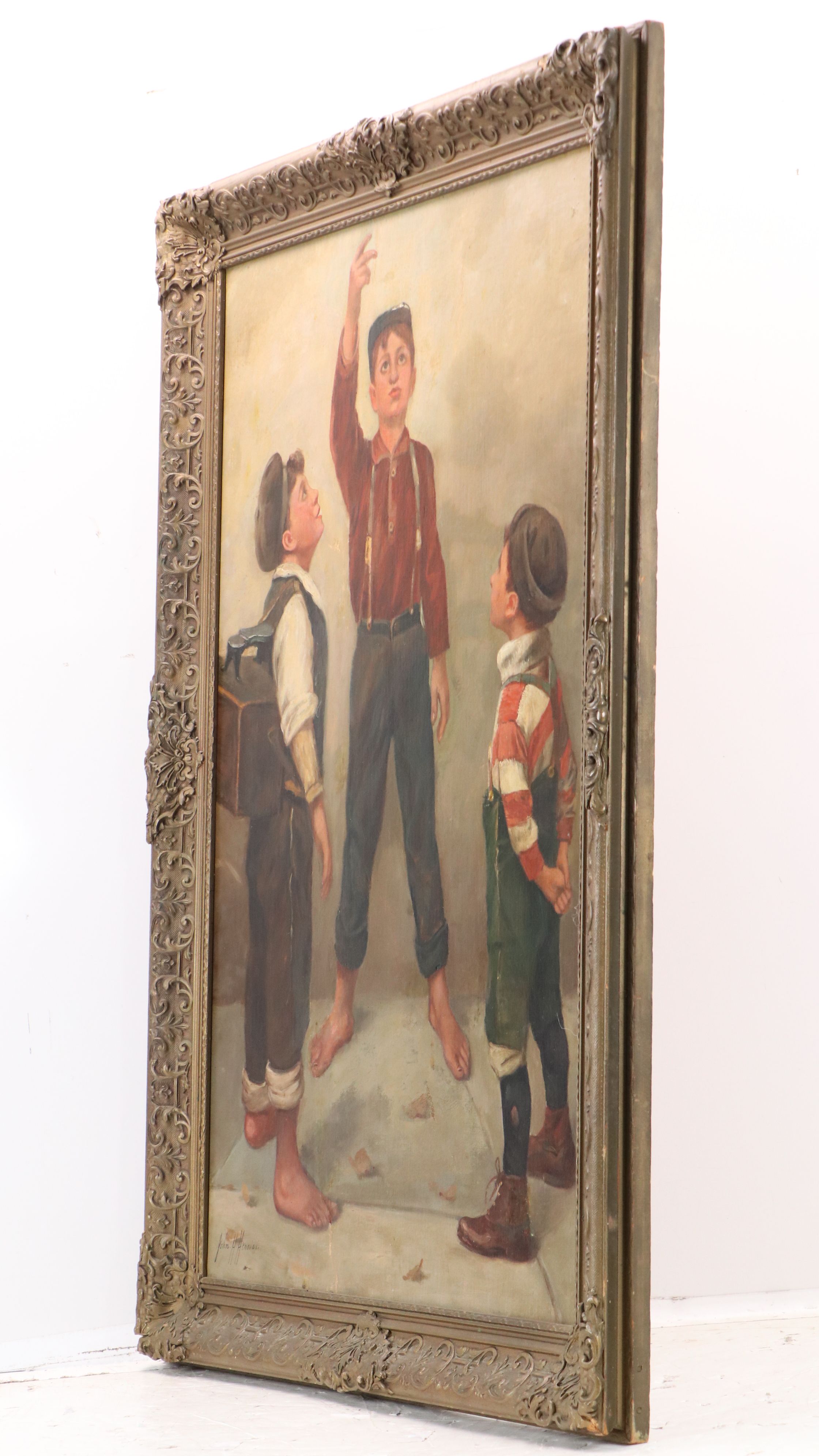 John H. Henrici Oil Painting "Coin Toss," Early 20th Century