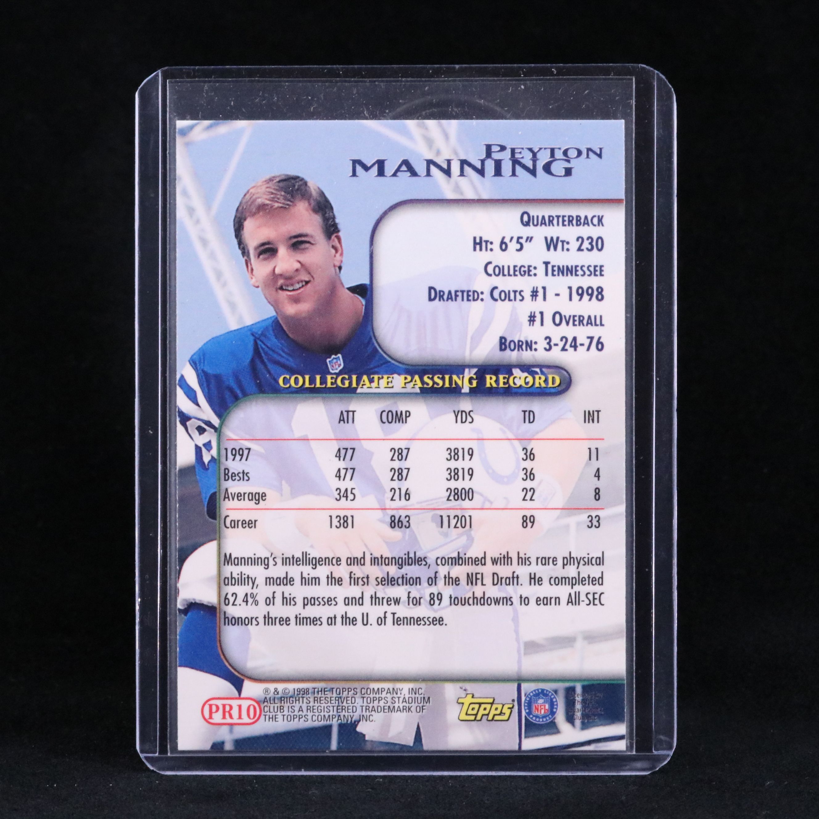 1998 Topps Stadium Club Peyton Manning Rookie Card