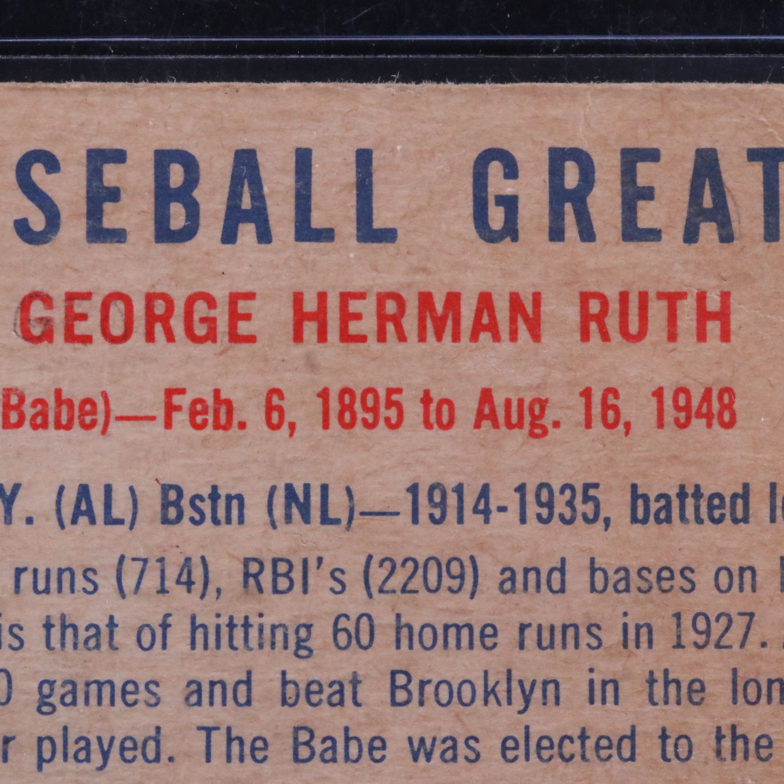 1960 Fleer Babe Ruth New York Yankees Baseball Card