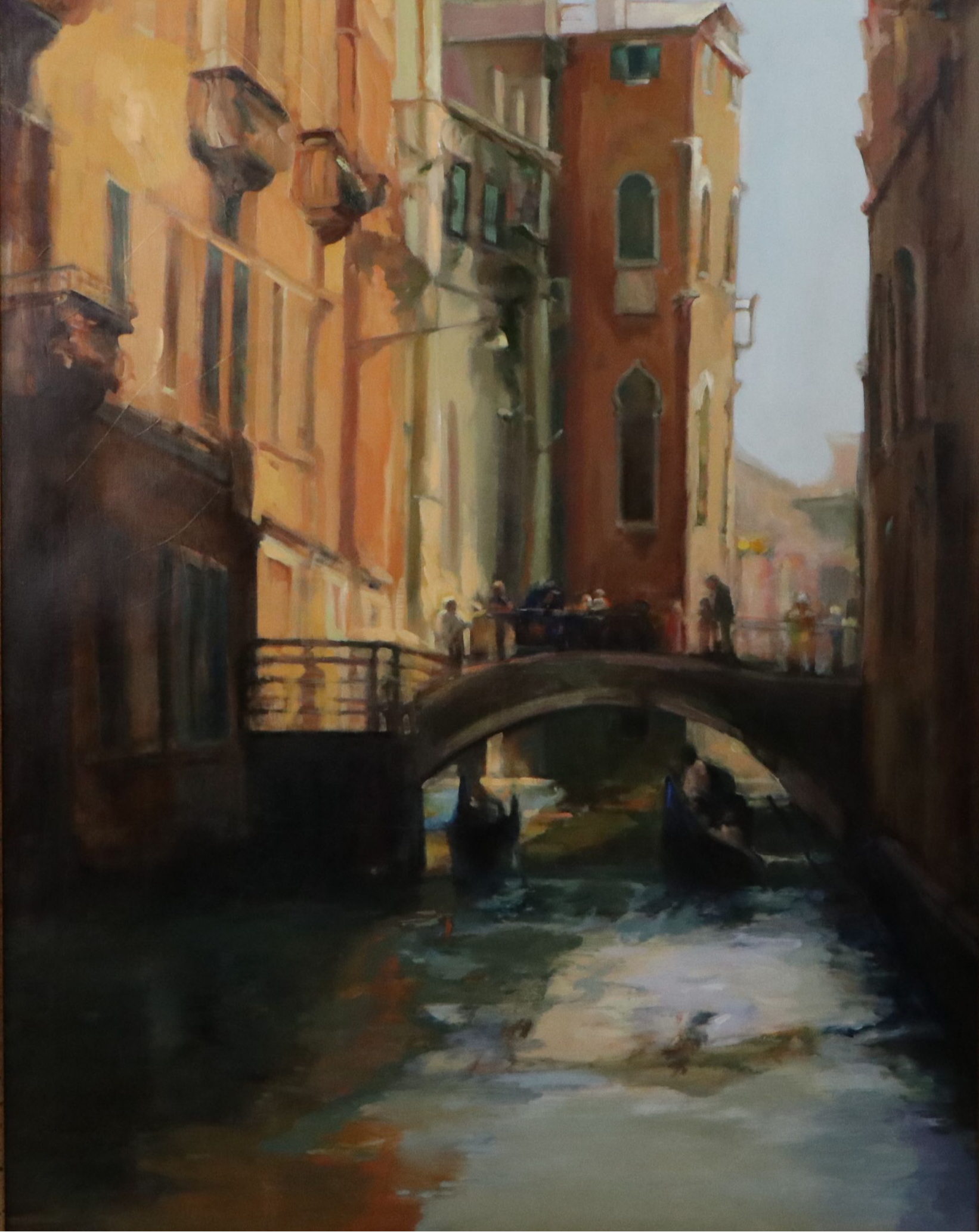Large-Scale Oil Painting of Venetian Canal Scene, 21st Century