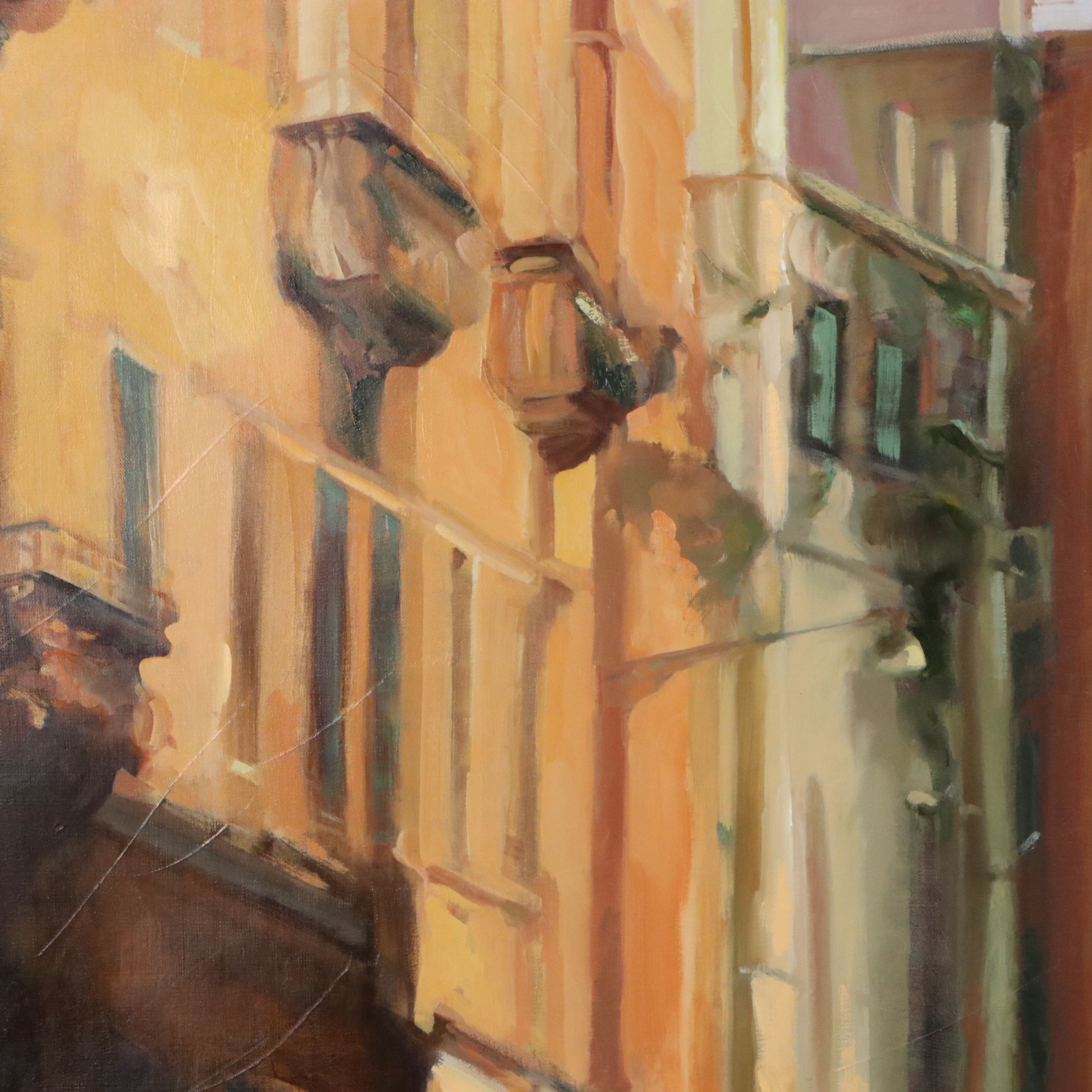 Large-Scale Oil Painting of Venetian Canal Scene, 21st Century
