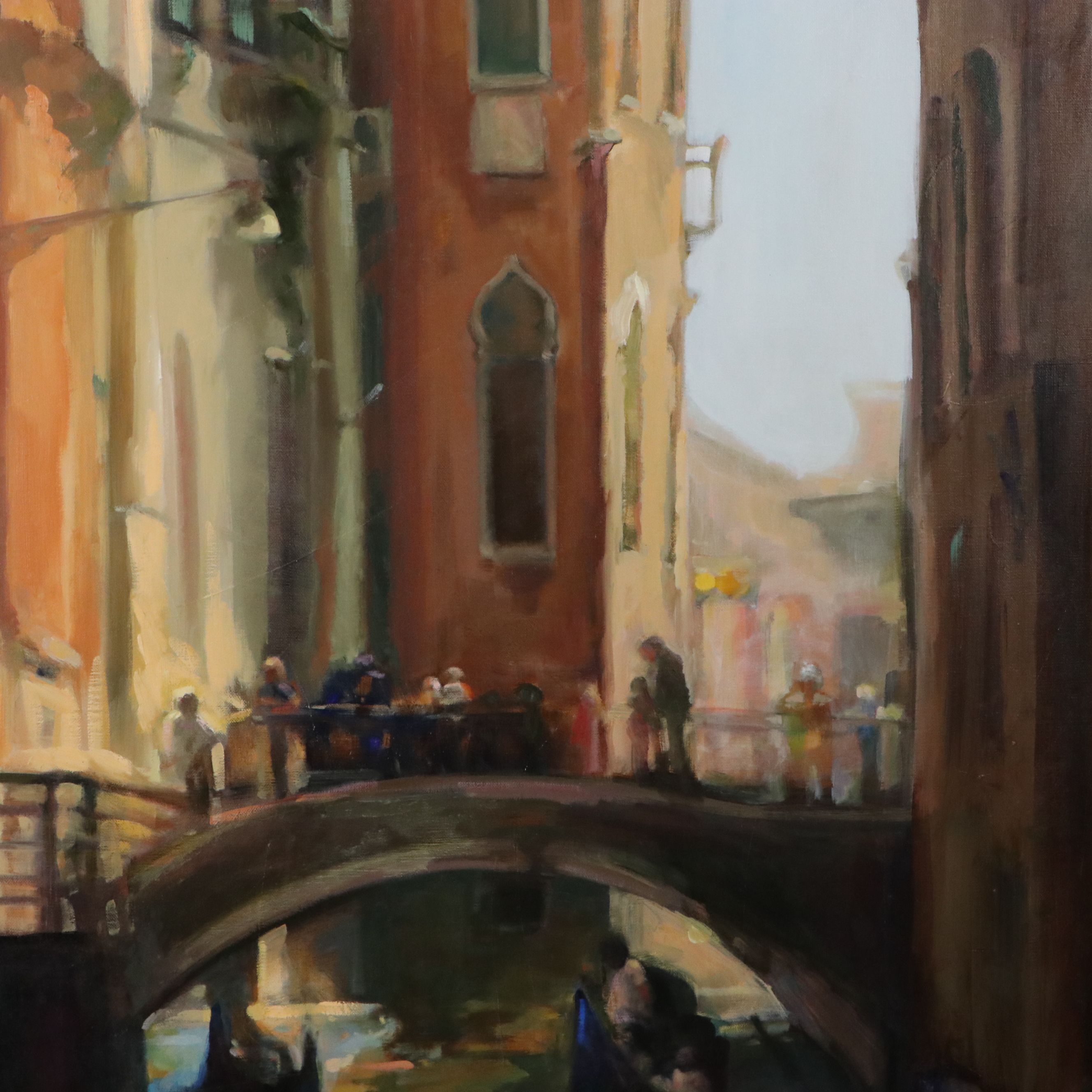 Large-Scale Oil Painting of Venetian Canal Scene, 21st Century