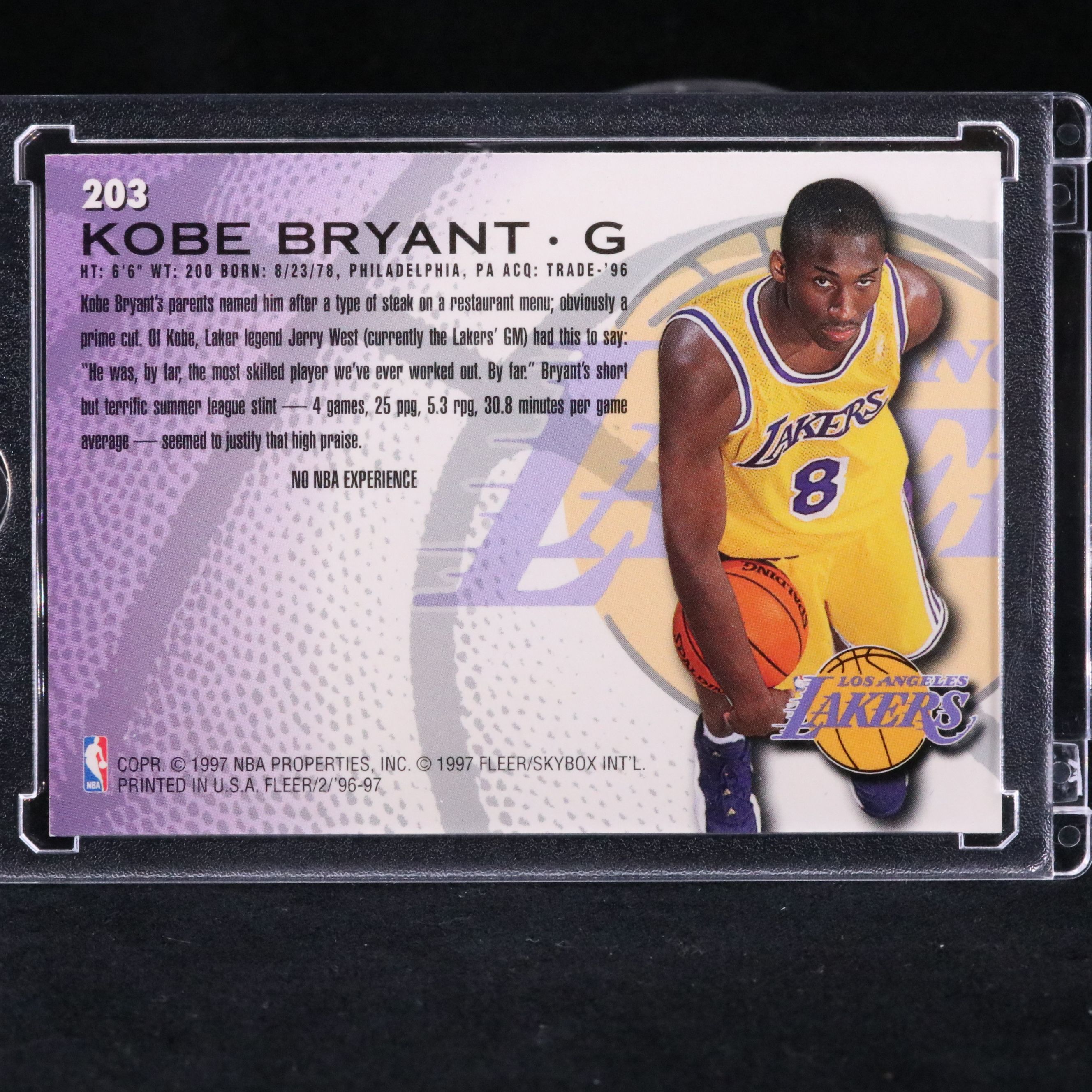 1996-97 Fleer Kobe Bryant Los Angeles Lakers Rookie Basketball Card
