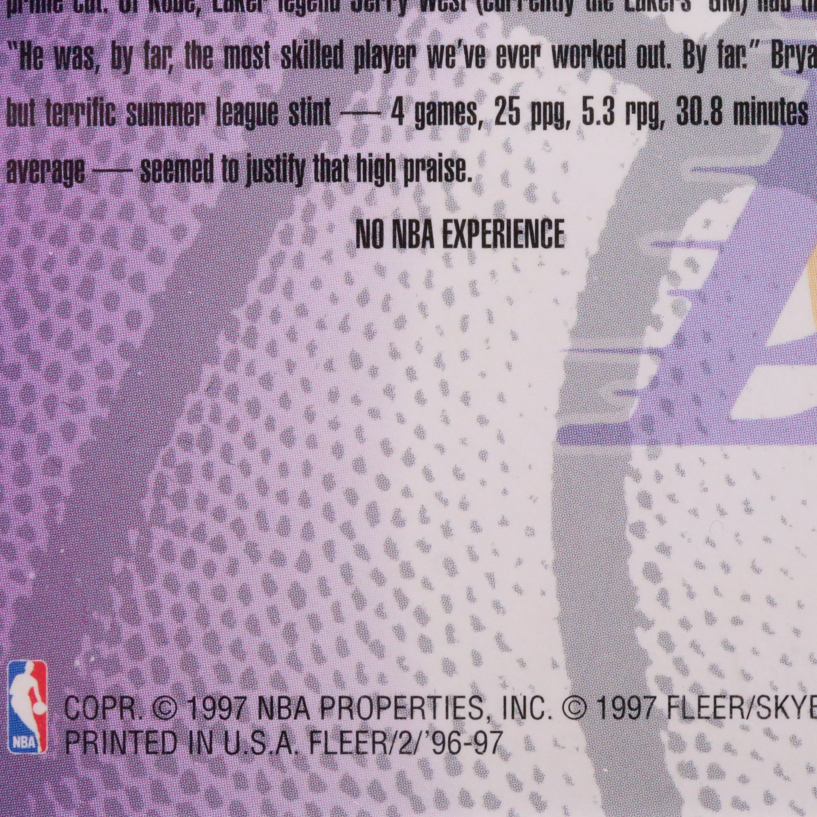 1996-97 Fleer Kobe Bryant Los Angeles Lakers Rookie Basketball Card