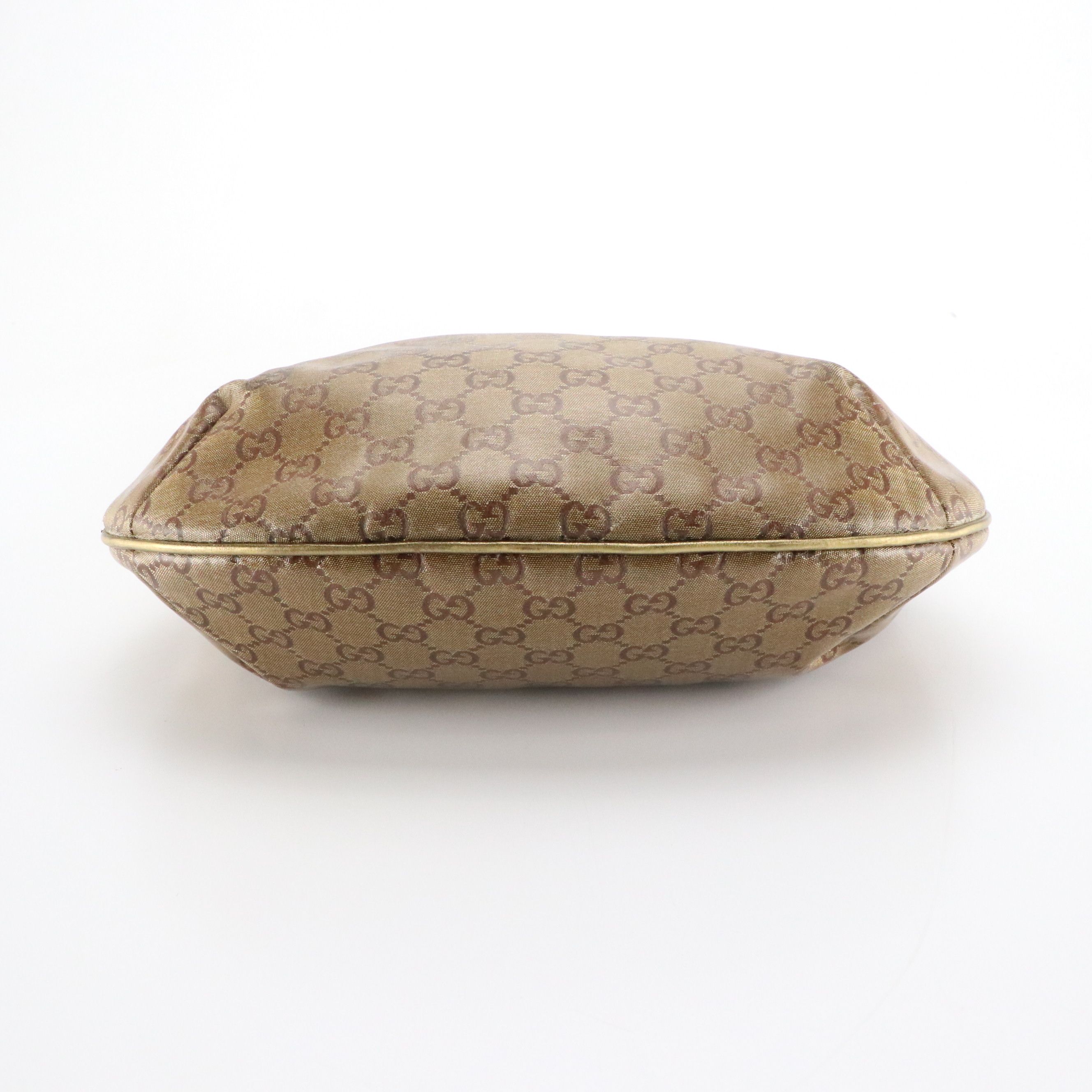 Gucci Gold Metallic GG Coated Canvas and Leather Shoulder Bag with Web Strap