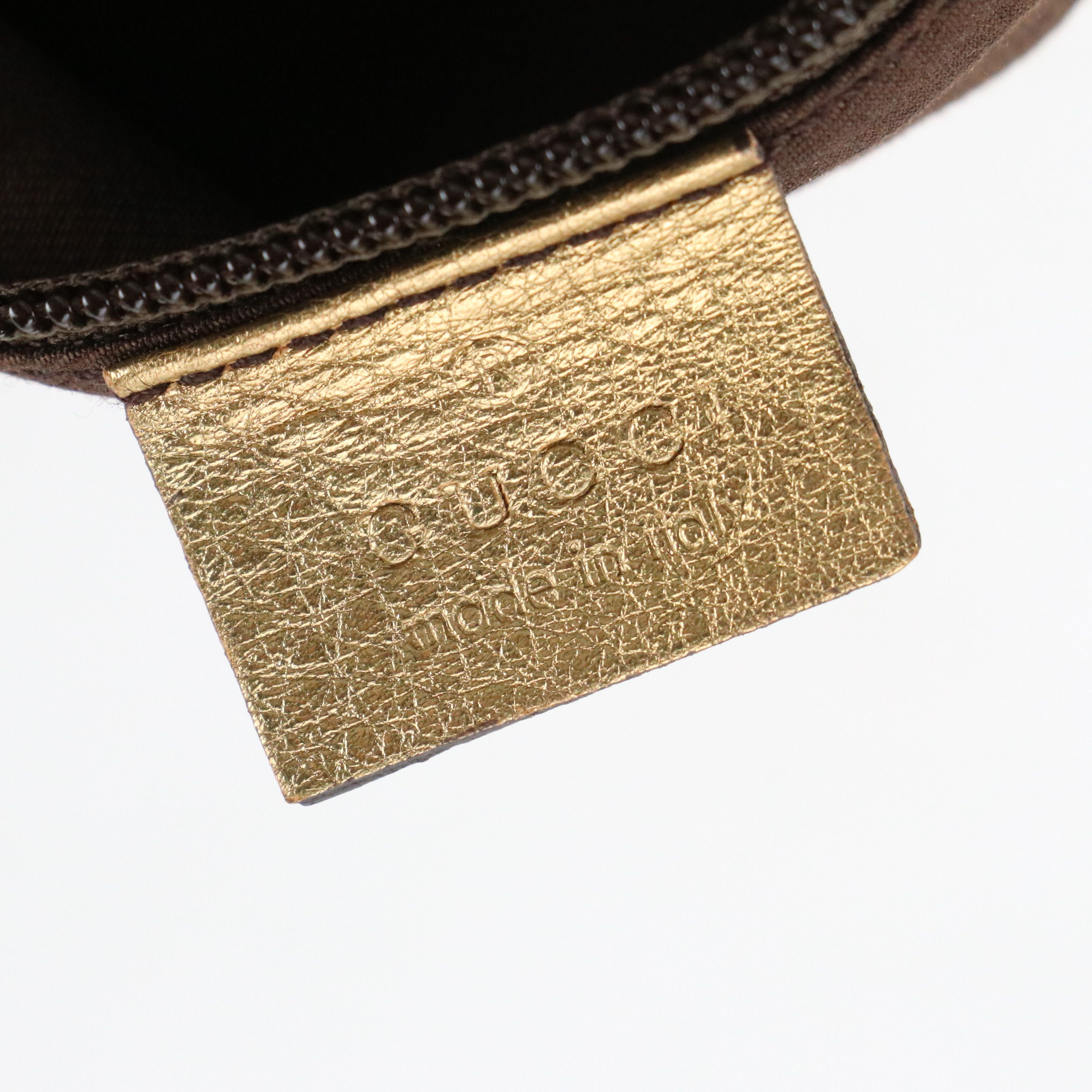 Gucci Gold Metallic GG Coated Canvas and Leather Shoulder Bag with Web Strap