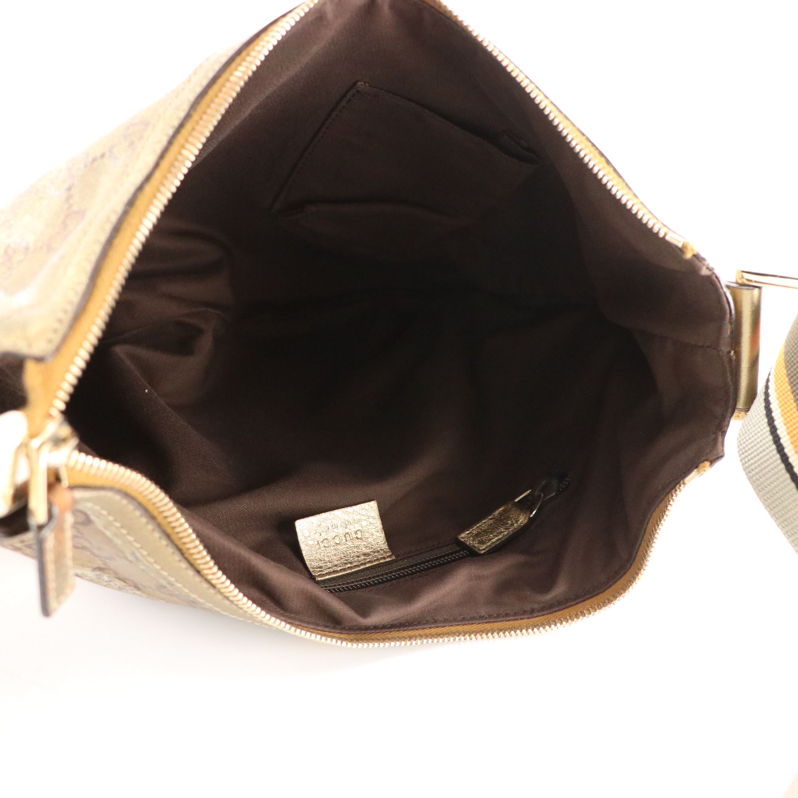 Gucci Gold Metallic GG Coated Canvas and Leather Shoulder Bag with Web Strap