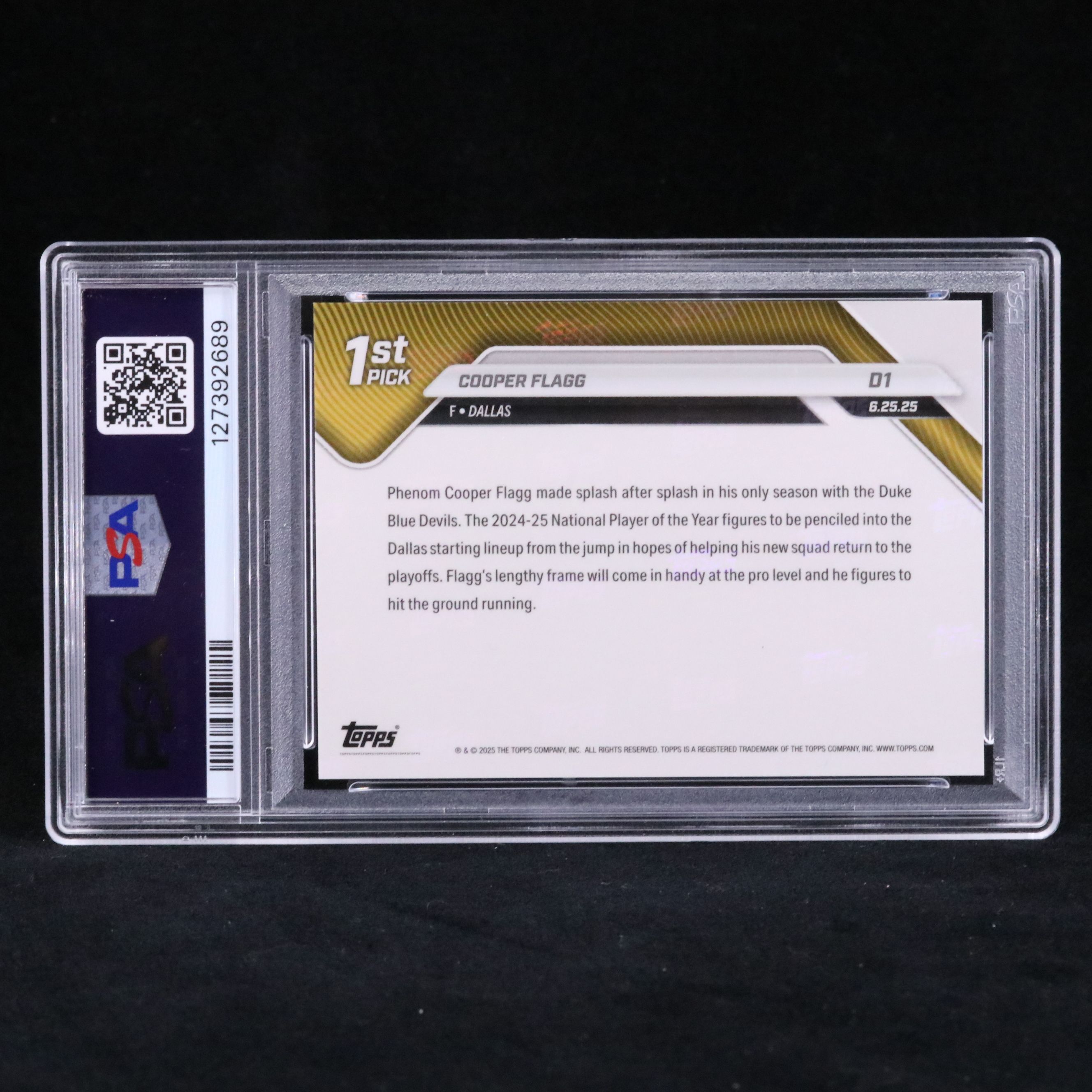2025 Topps Now Cooper Flagg Draft Rookie Card Graded PSA 10