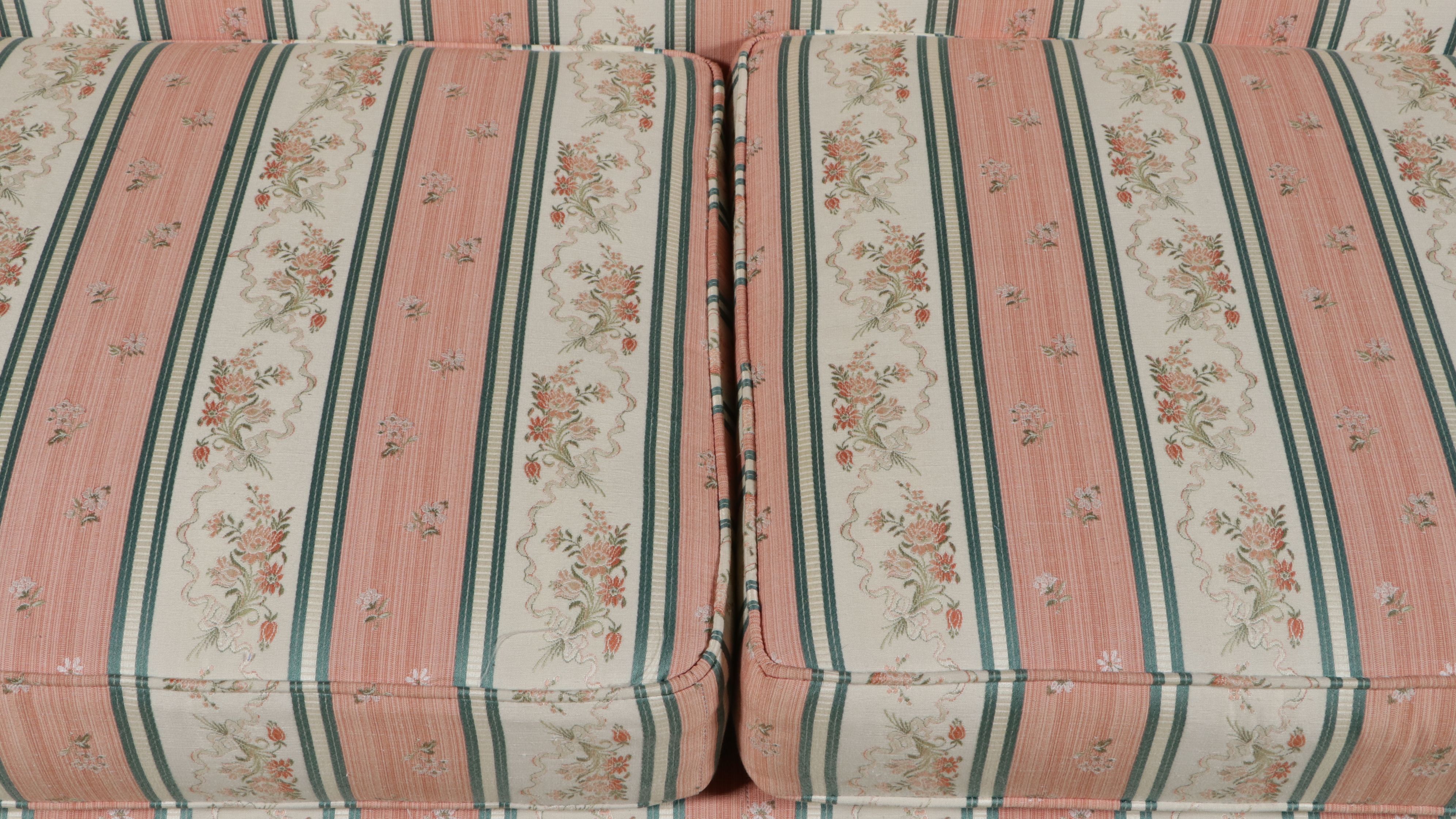 Thomasville Traditional Floral Stripe Upholstered Camelback Sofa